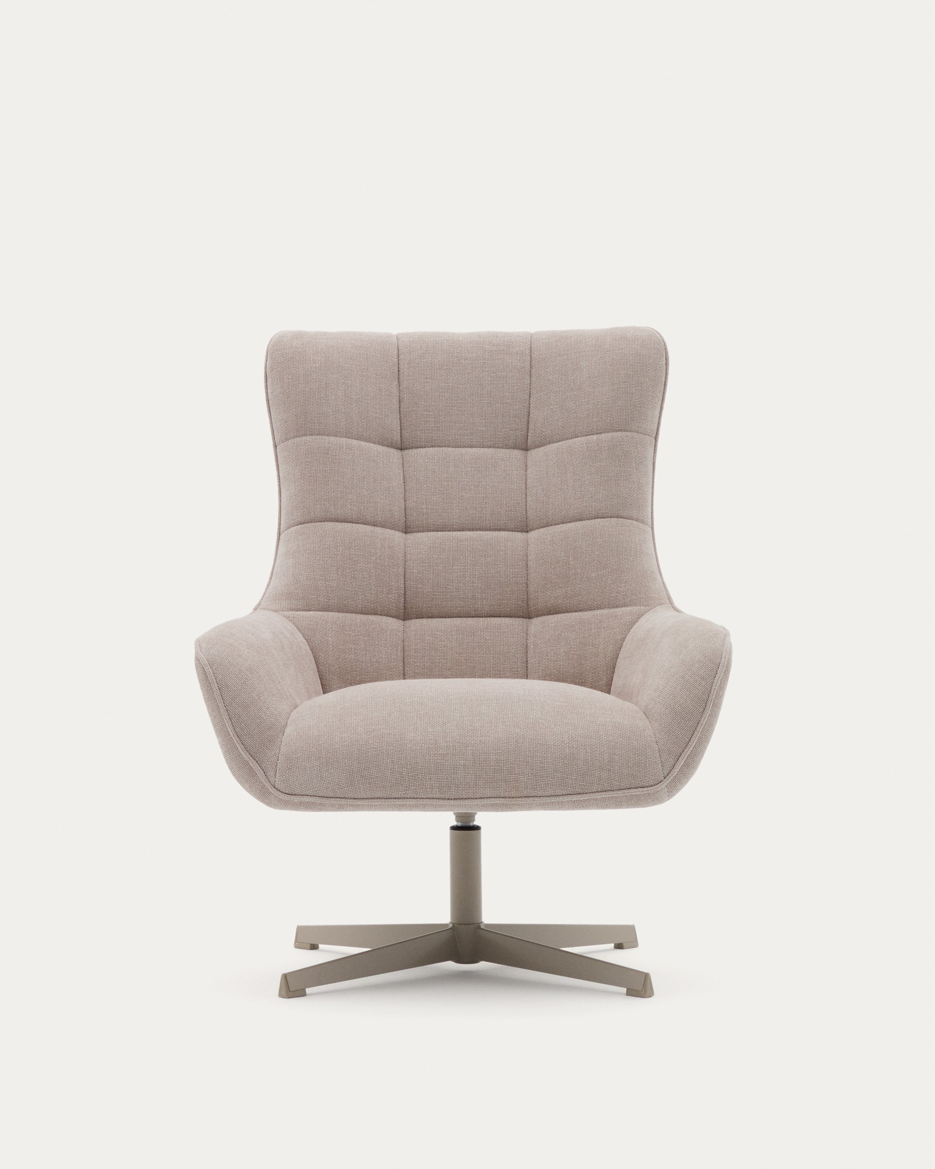 Teryl swivel beige chenille armchair with grey-finished metal, FSC 100% - Product View