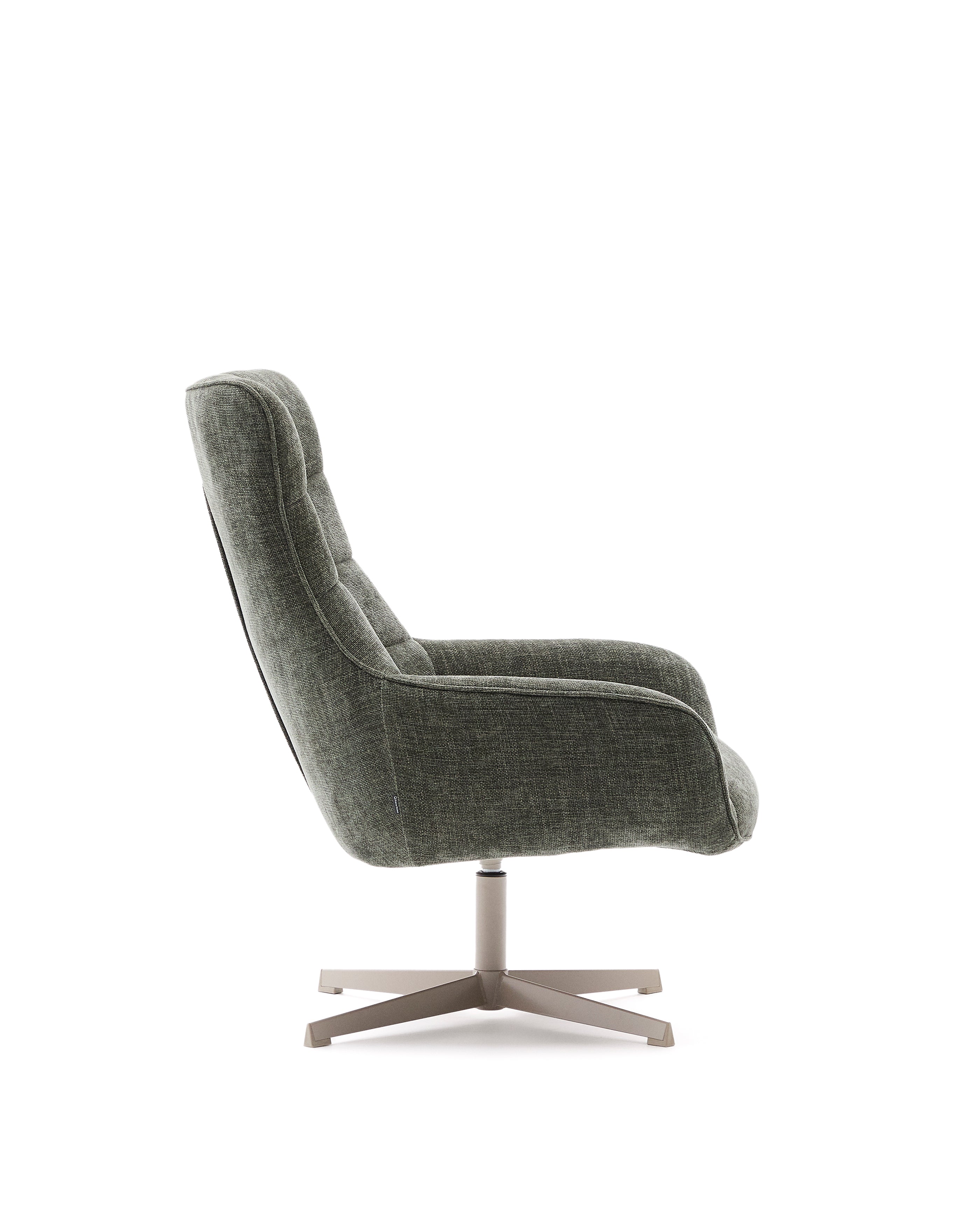 Teryl swivel green chenille armchair with grey-finished metal, FSC 100% - Product Image