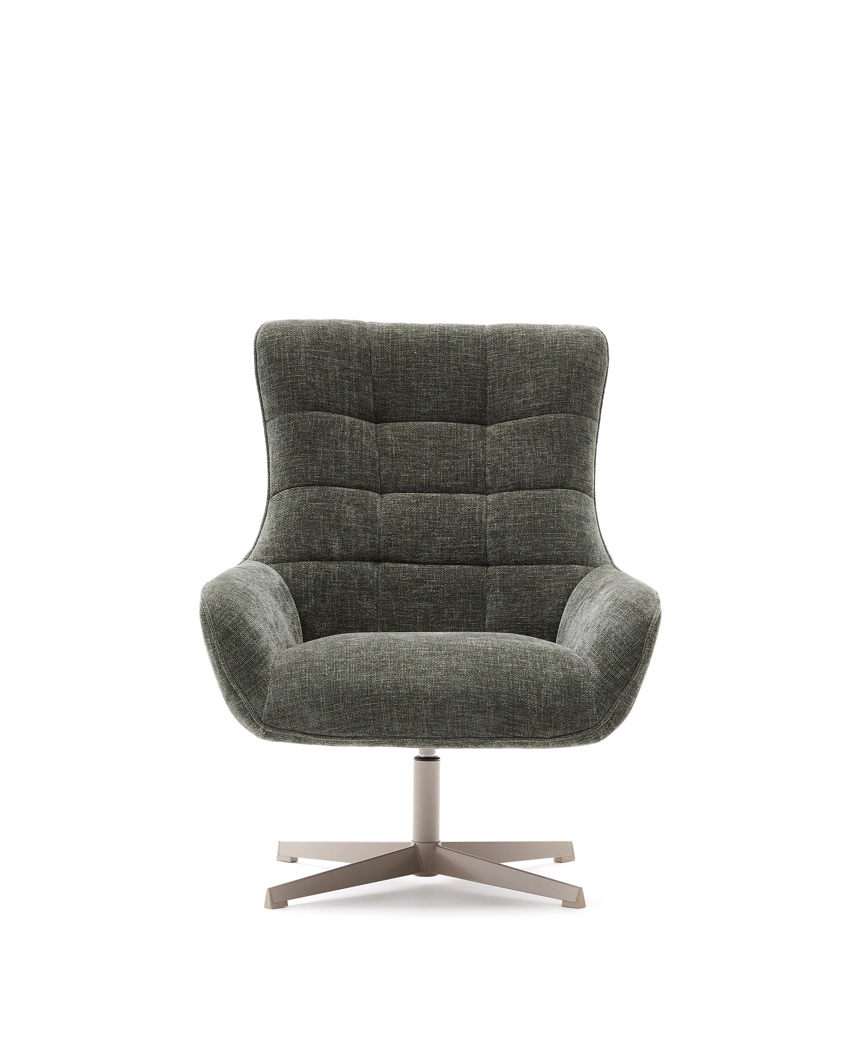 Teryl swivel green chenille armchair with grey-finished metal, FSC 100% - Product Image