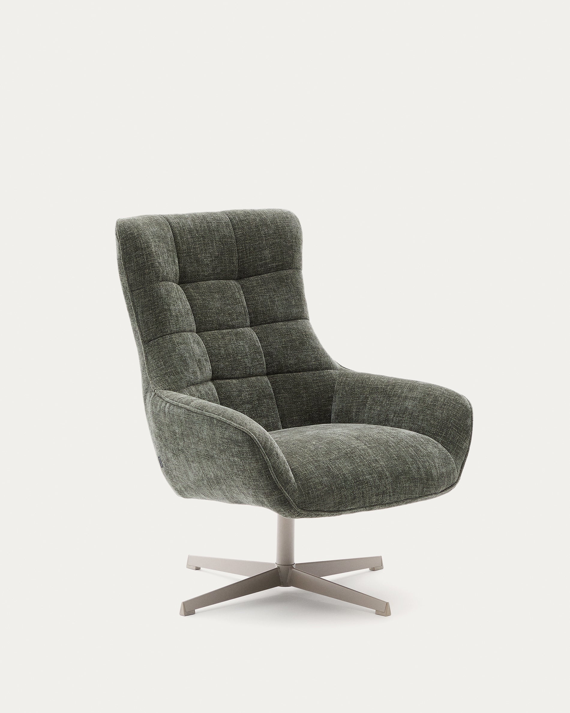 Teryl swivel green chenille armchair with grey-finished metal, FSC 100% - Product View