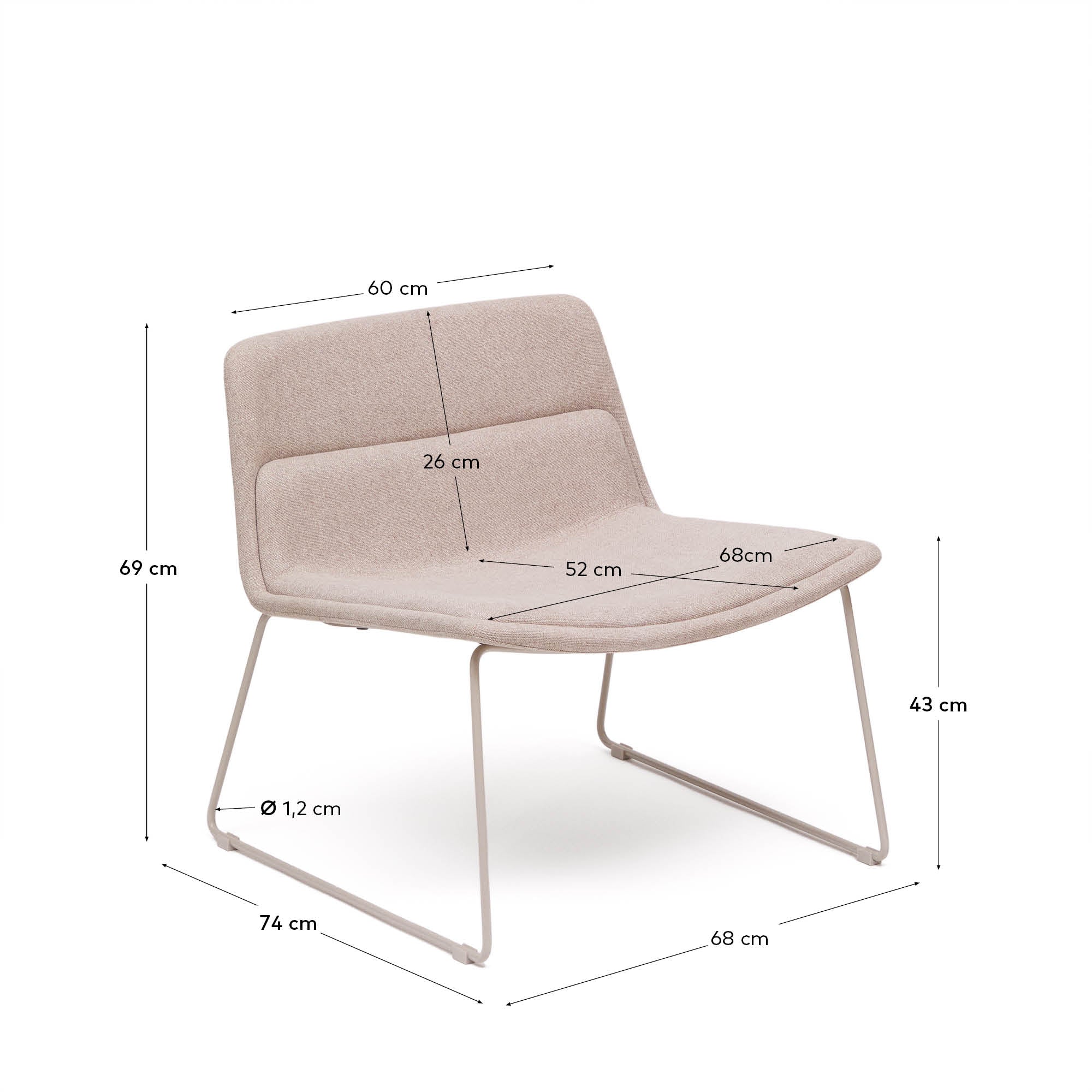 Zahara beige armchair and steel in a beige finish, 100% FSC - Measurements