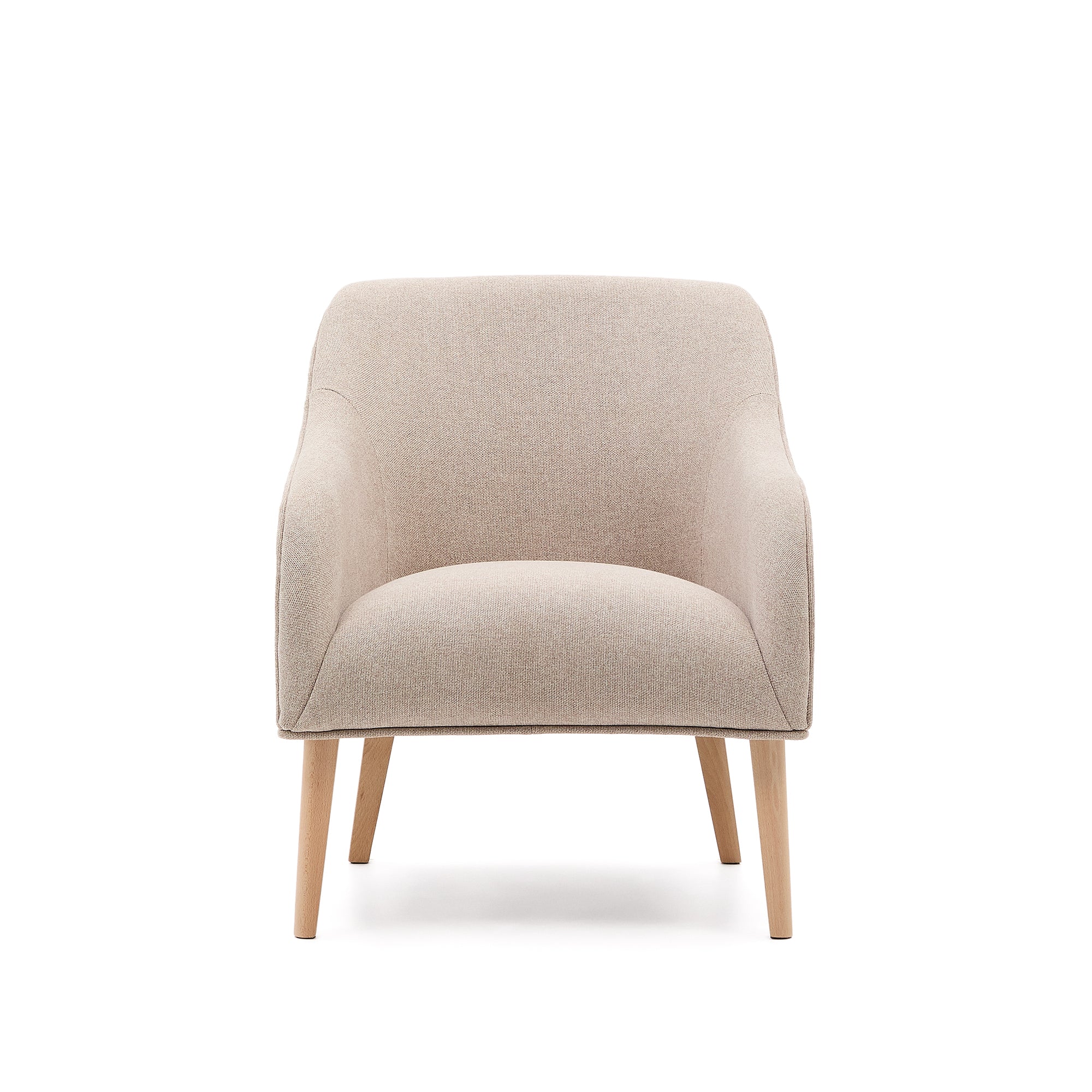 Bobly armchair in beige and with solid beech wood in a natural finish - Product Image