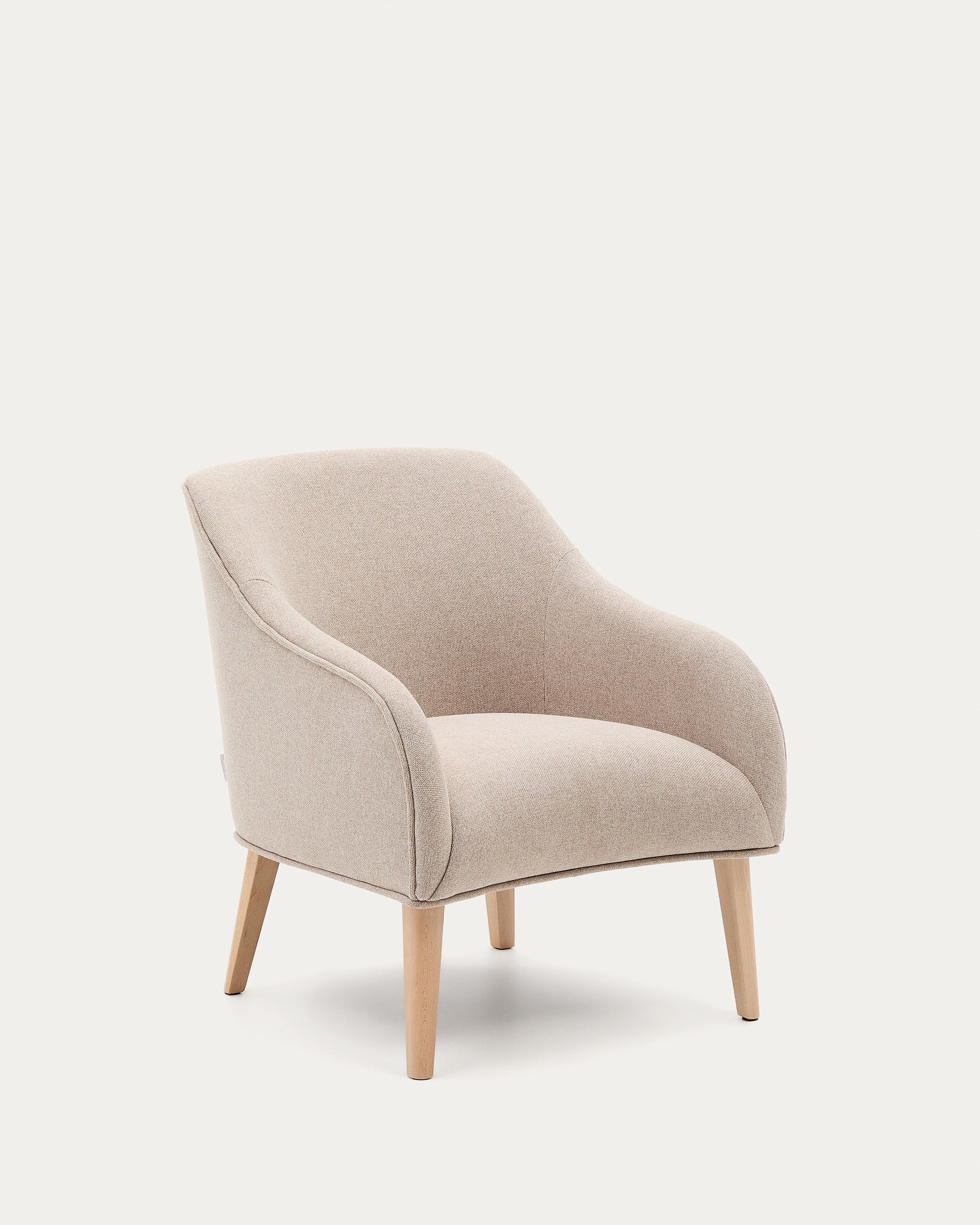 Bobly armchair in beige and with solid beech wood in a natural finish - Product View