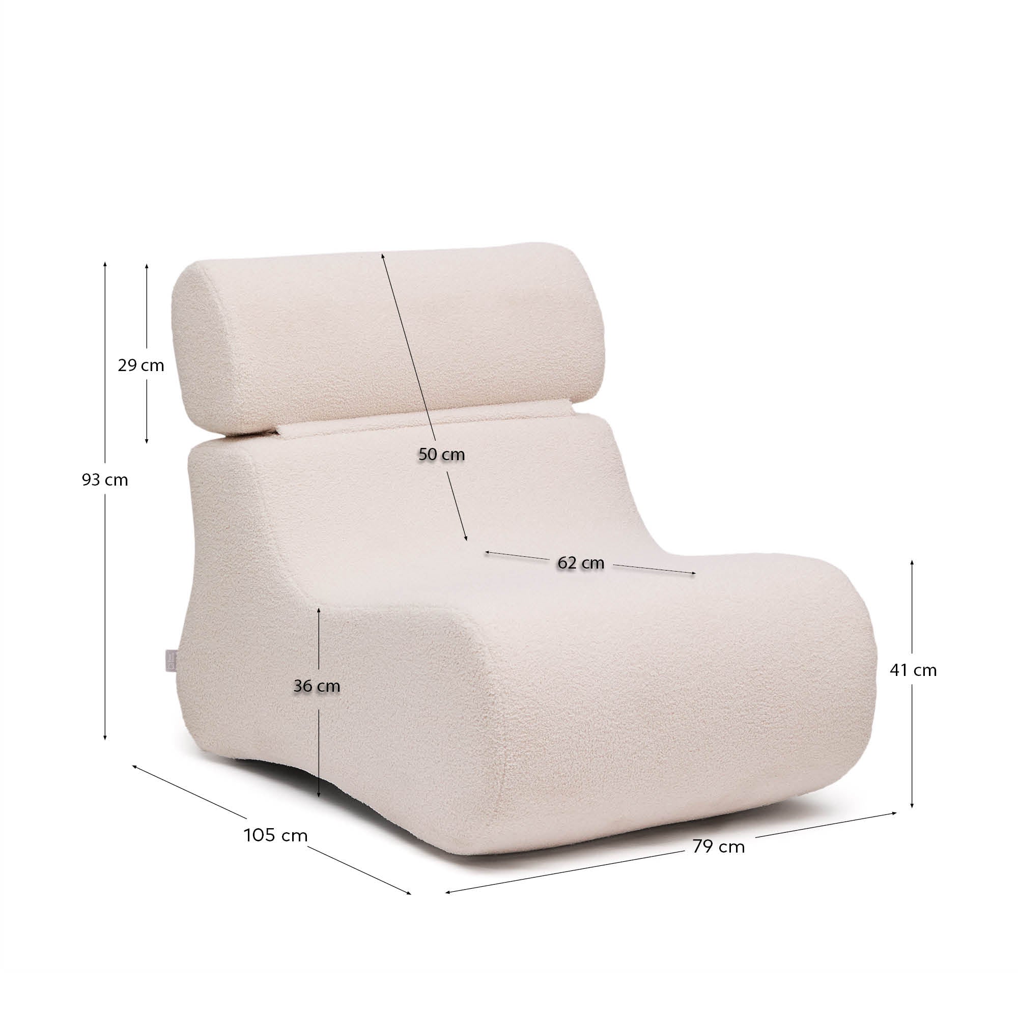 Club ecru-coloured, bouclé armchair - Measurements