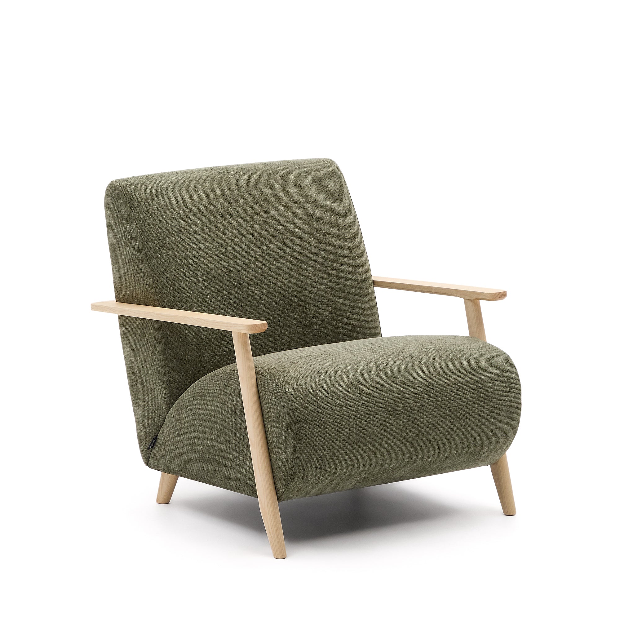 Meghan armchair in green chenille and with solid beech wood in a natural finish FSC Mix Credit - Product Image