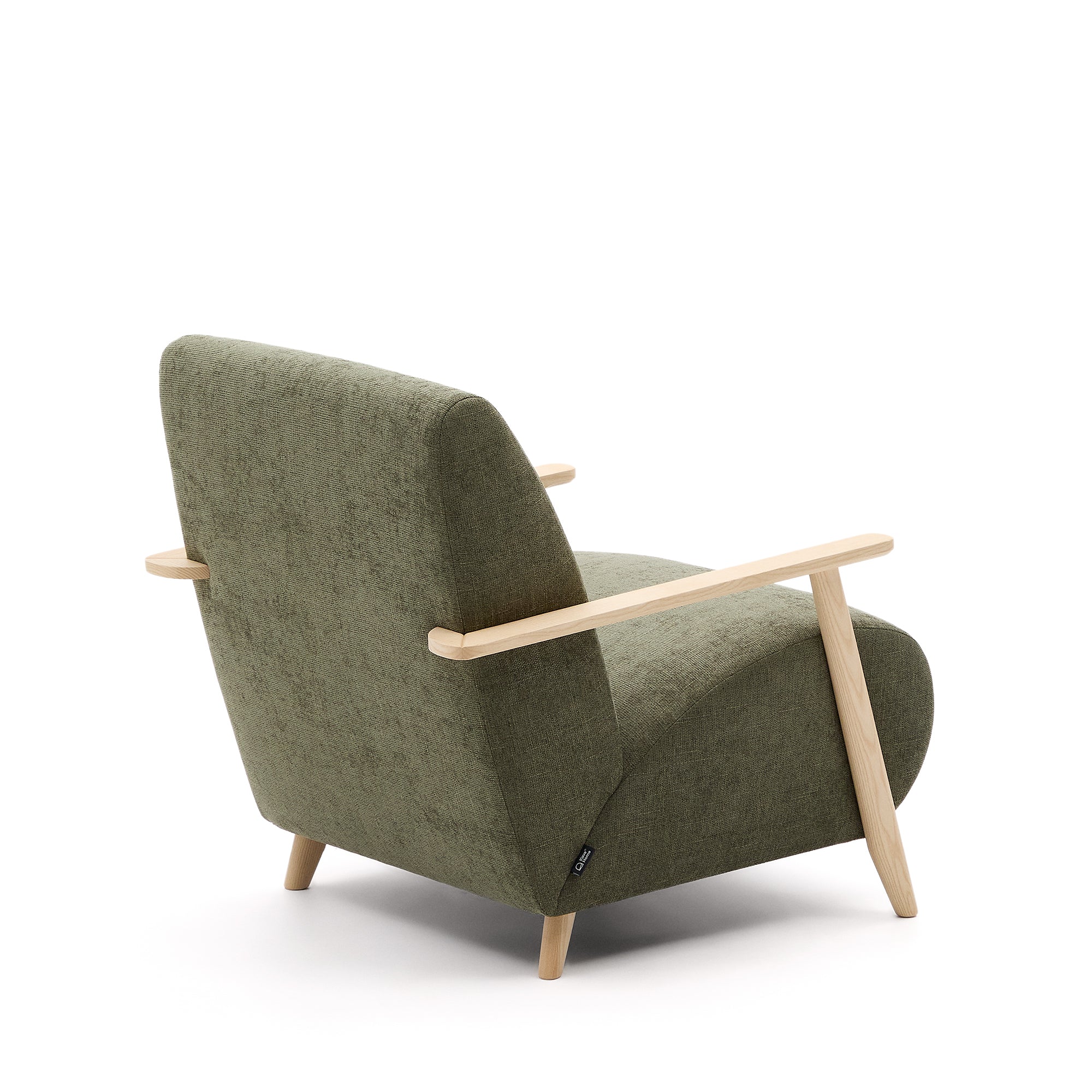 Meghan armchair in green chenille and with solid beech wood in a natural finish FSC Mix Credit - Product Image