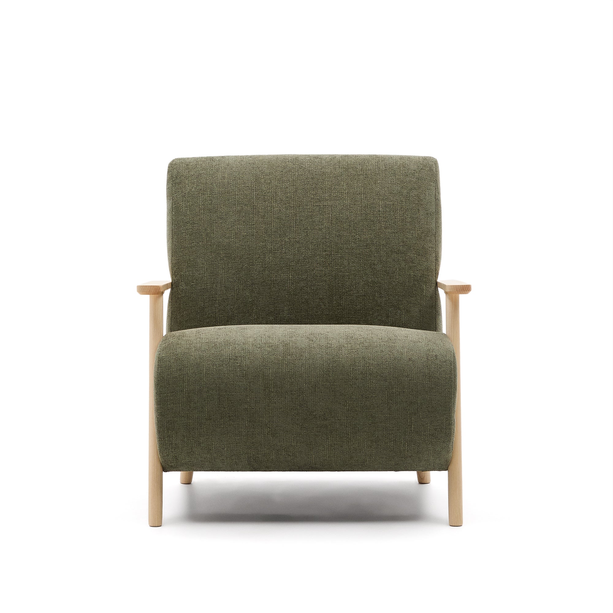 Meghan armchair in green chenille and with solid beech wood in a natural finish FSC Mix Credit - Product Image