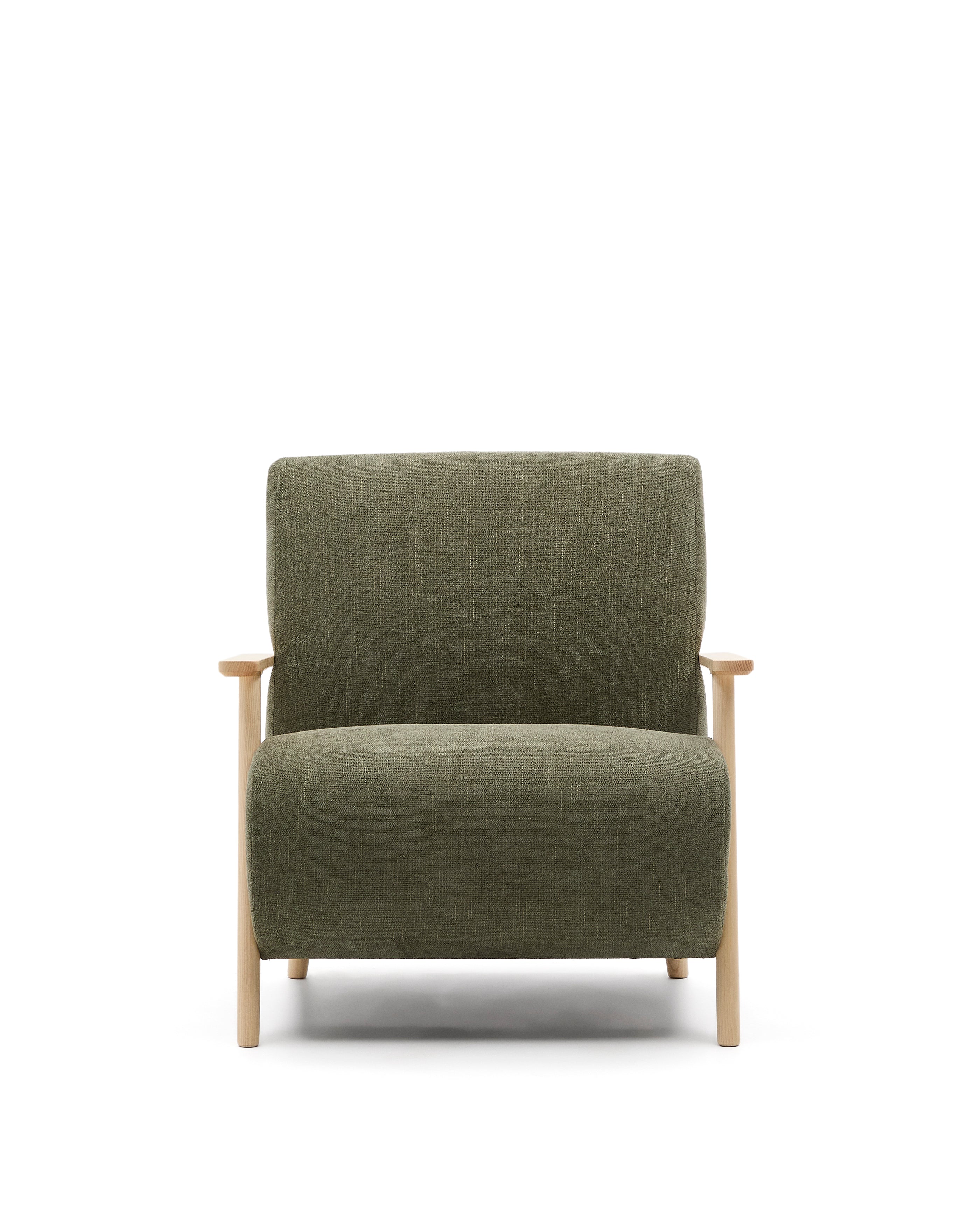 Meghan armchair in green chenille and with solid beech wood in a natural finish FSC Mix Credit - Product Image