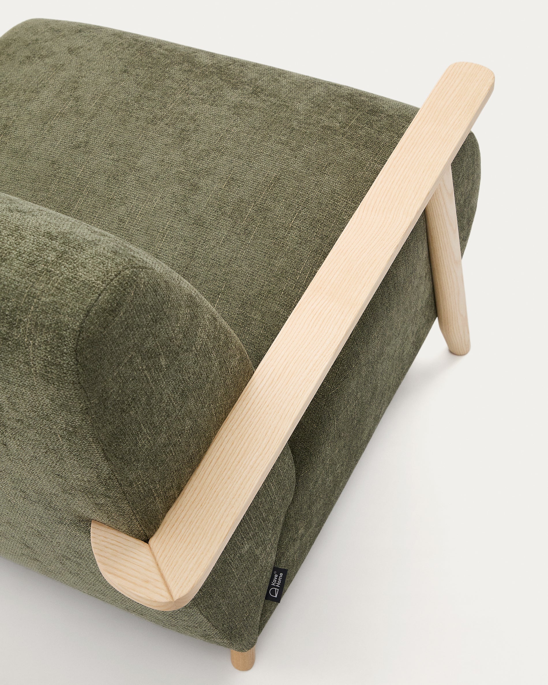 Meghan armchair in green chenille and with solid beech wood in a natural finish FSC Mix Credit - Detail