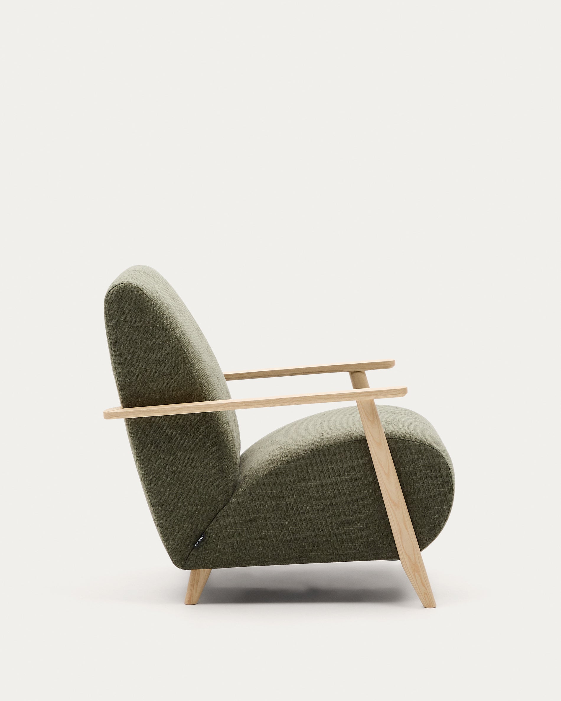 Meghan armchair in green chenille and with solid beech wood in a natural finish FSC Mix Credit - Product View