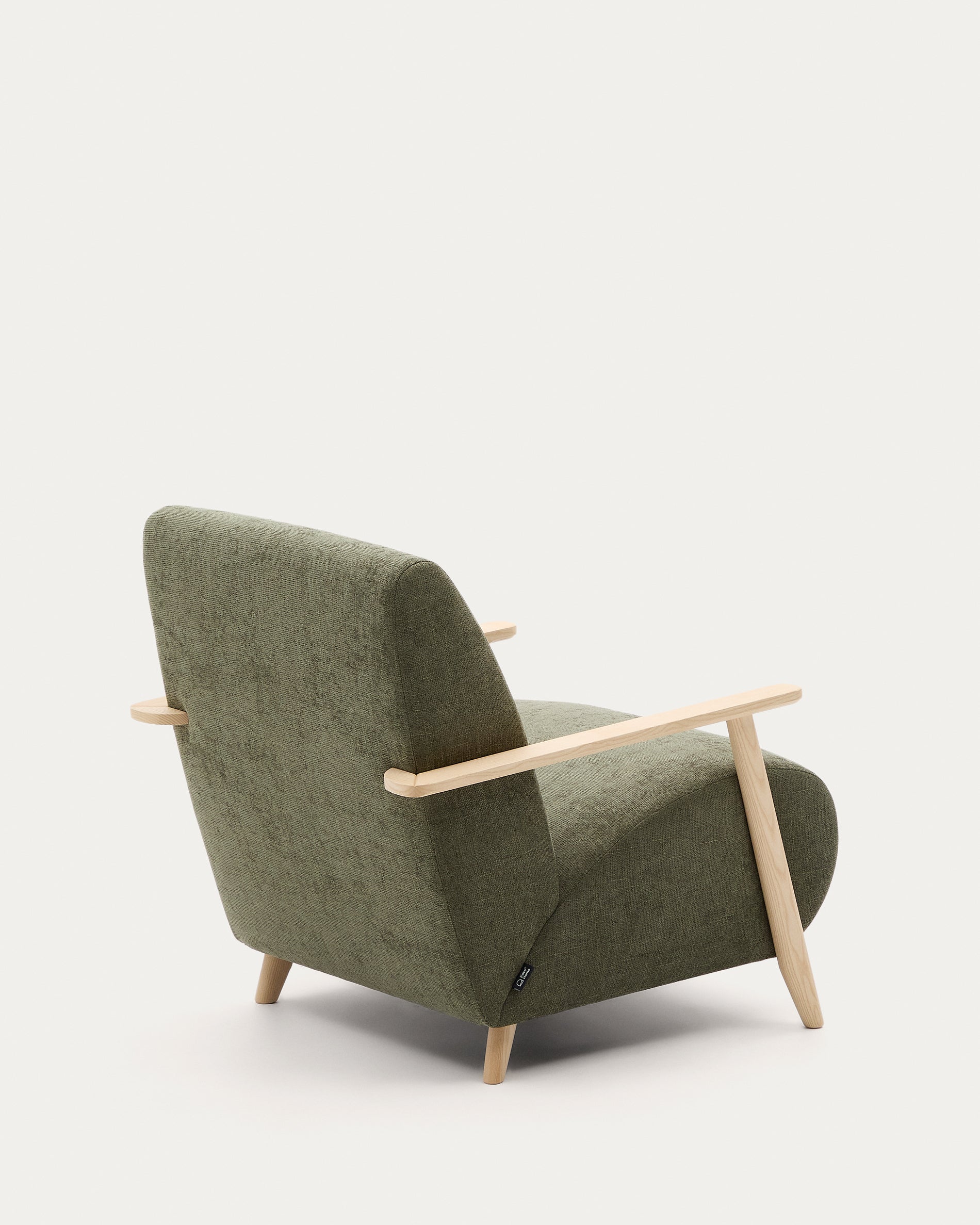 Meghan armchair in green chenille and with solid beech wood in a natural finish FSC Mix Credit - Product View