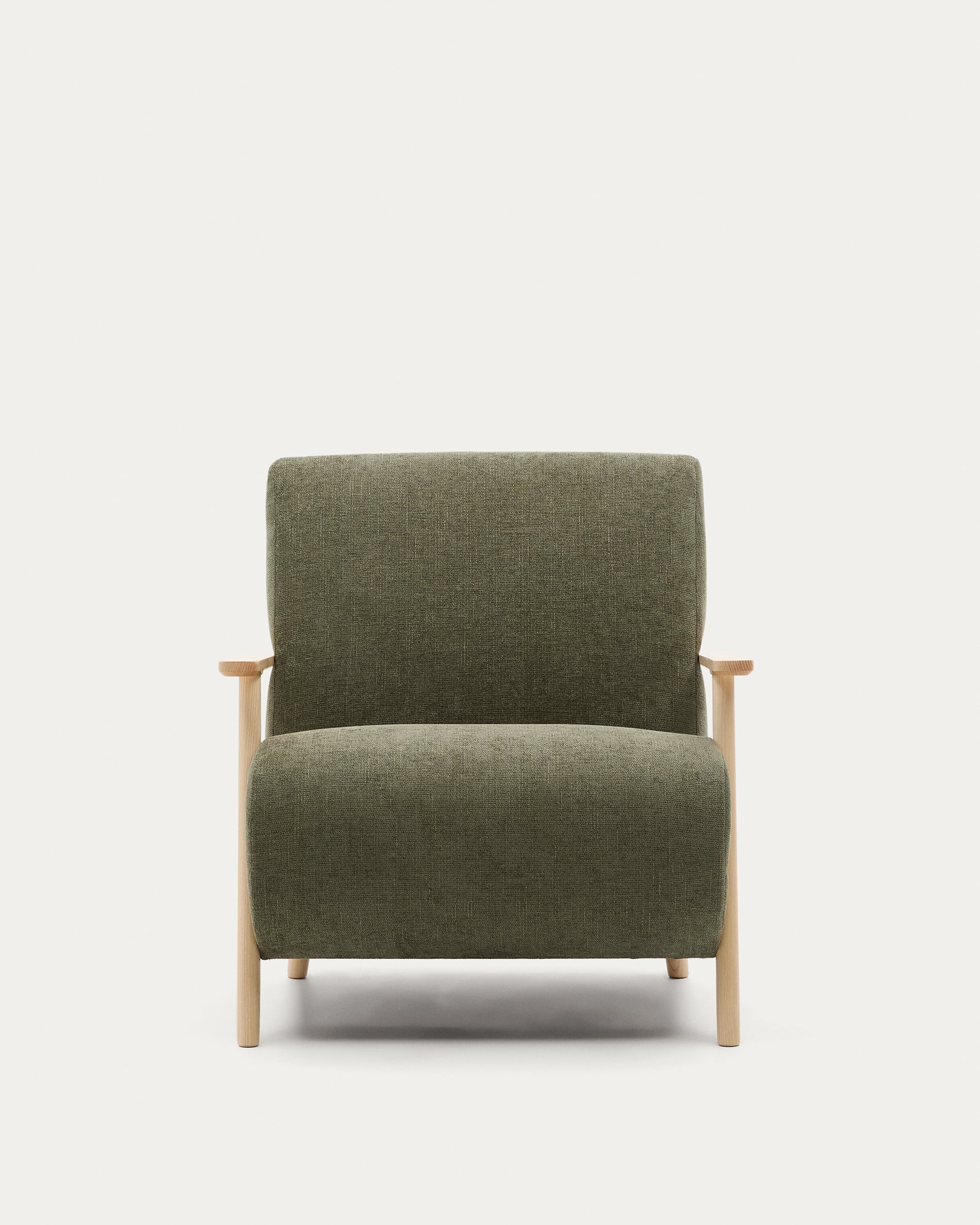 Meghan armchair in green chenille and with solid beech wood in a natural finish FSC Mix Credit - Product View