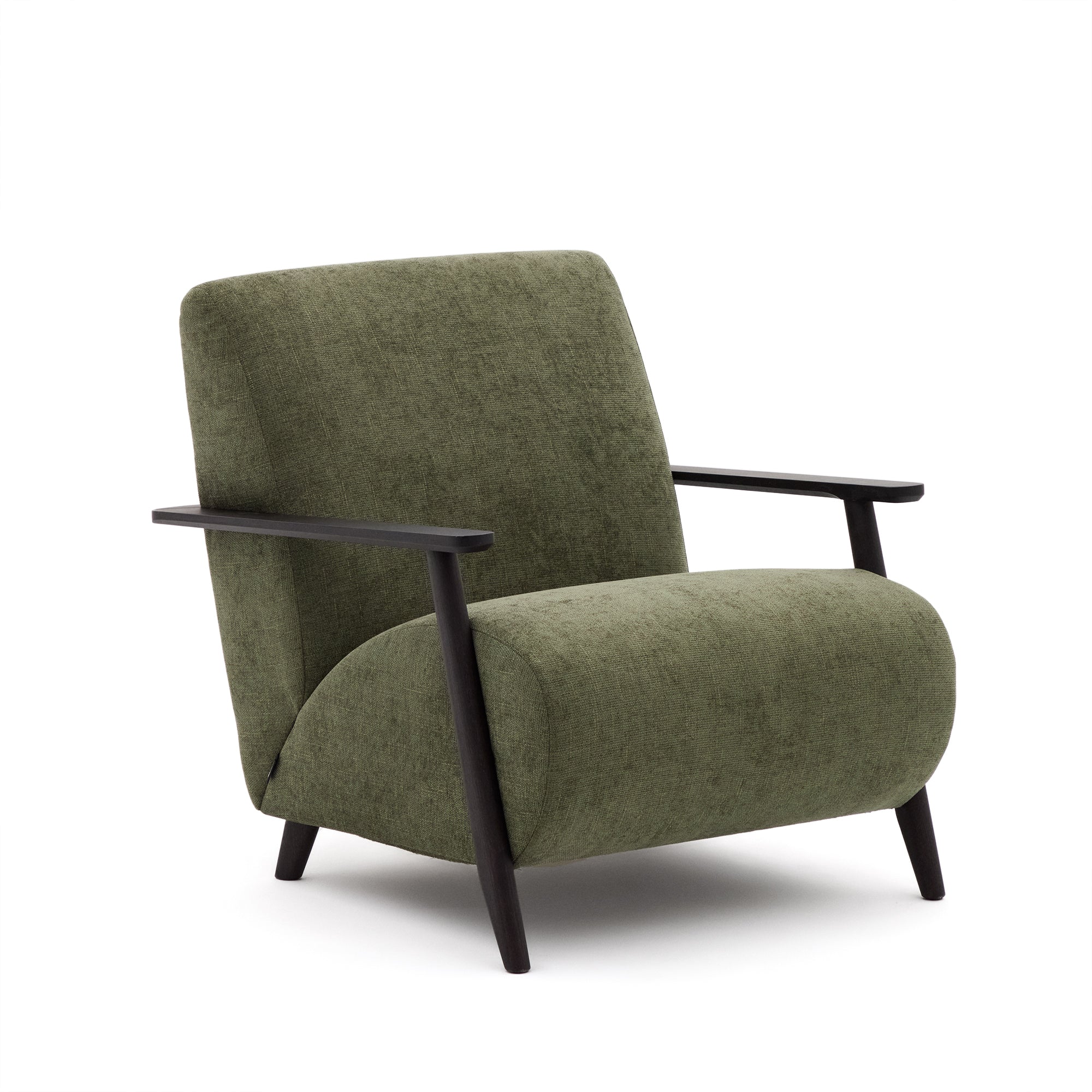 Meghan armchair in green chenille and with solid beech wood in a wenge finish FSC Mix Credit - Product Image