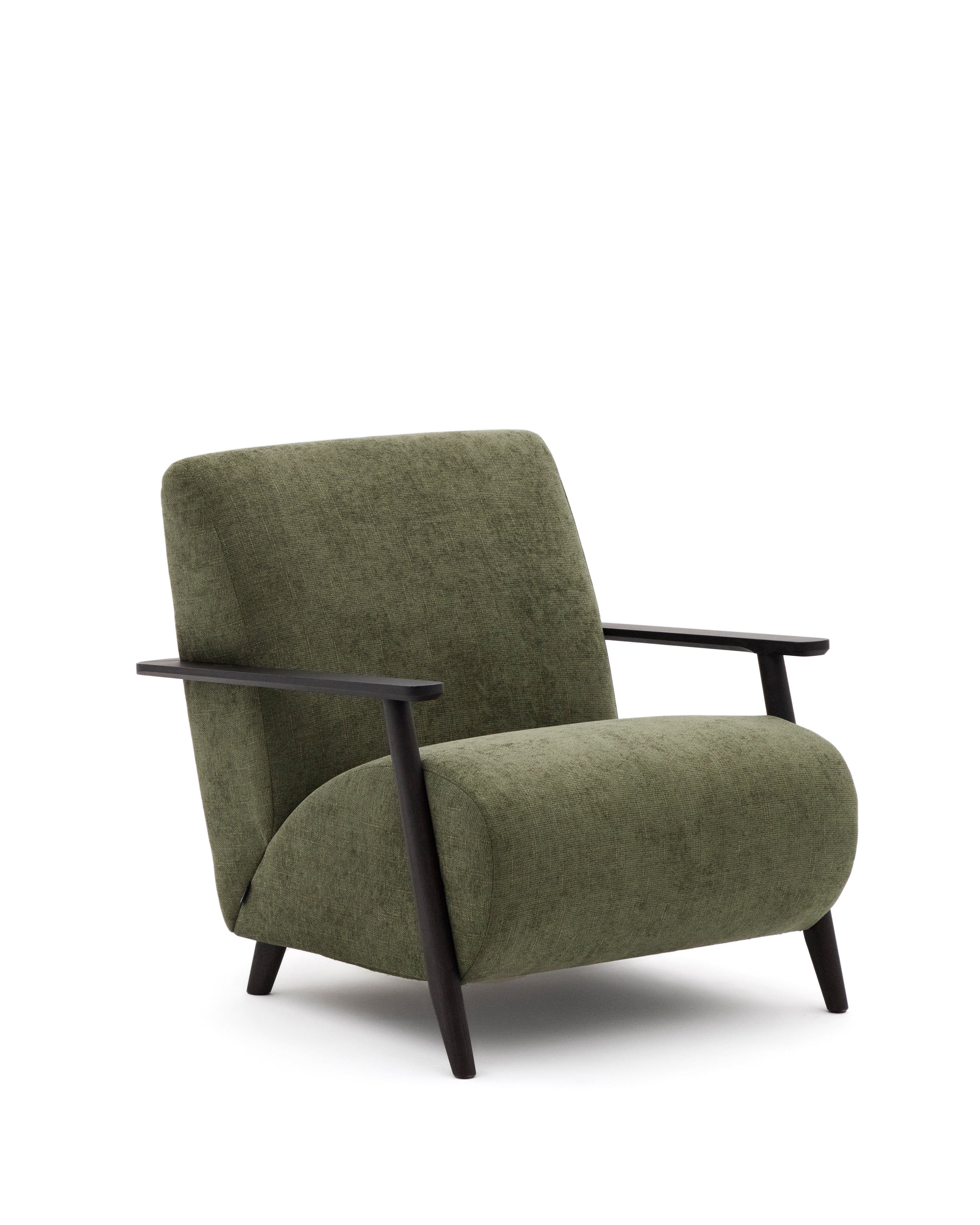 Meghan armchair in green chenille and with solid beech wood in a wenge finish FSC Mix Credit - Product Image