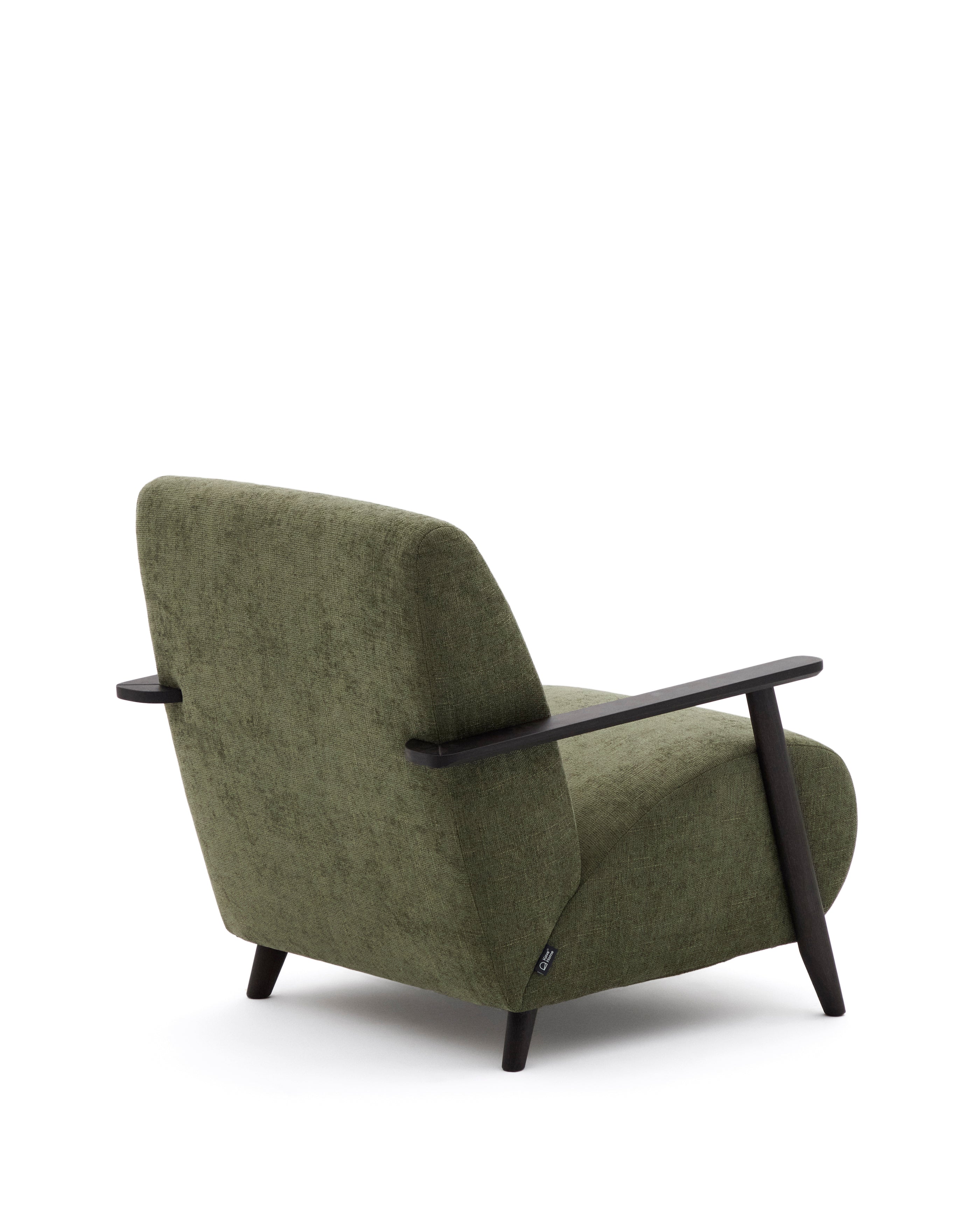 Meghan armchair in green chenille and with solid beech wood in a wenge finish FSC Mix Credit - Product Image