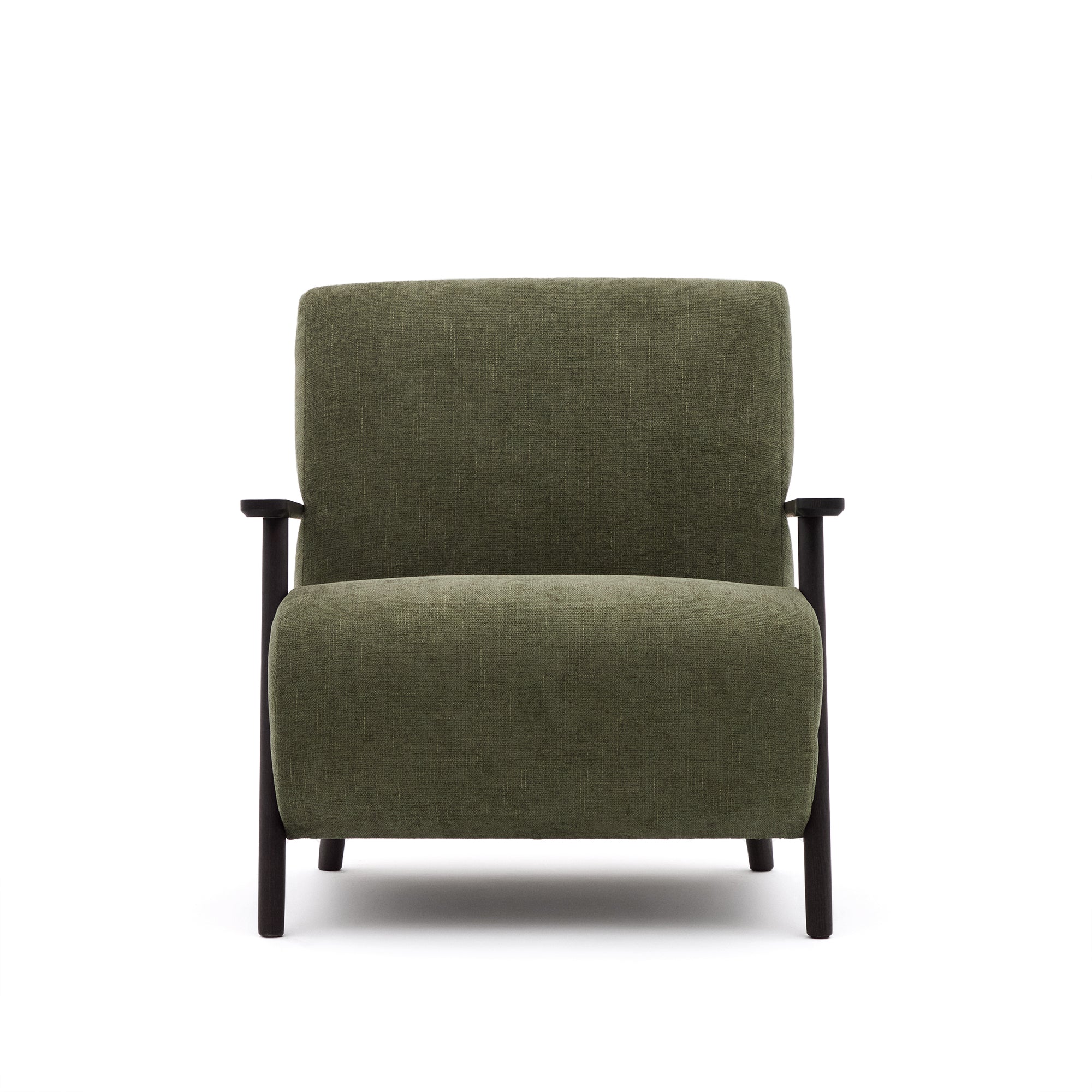 Meghan armchair in green chenille and with solid beech wood in a wenge finish FSC Mix Credit - Product Image