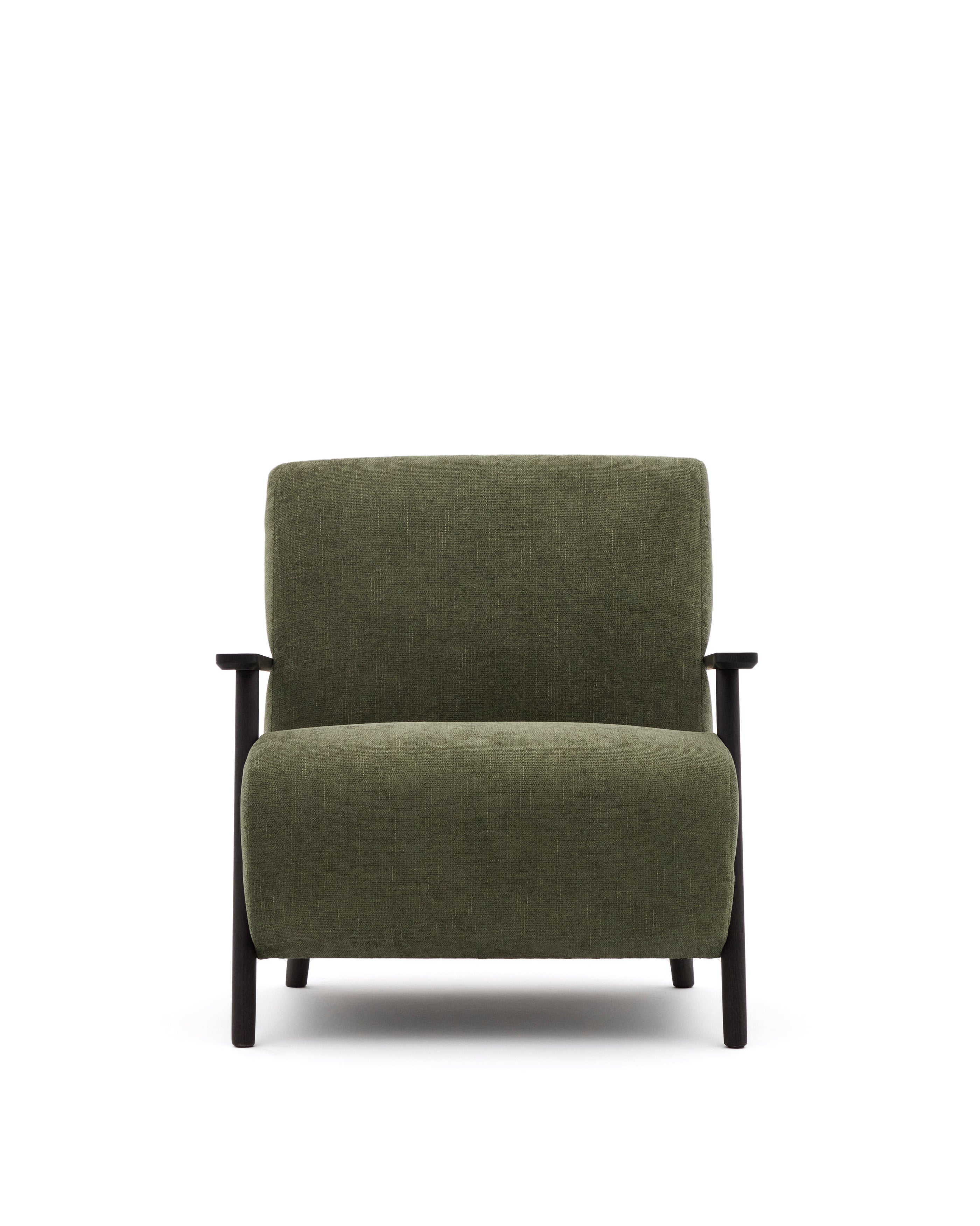 Meghan armchair in green chenille and with solid beech wood in a wenge finish FSC Mix Credit - Product Image
