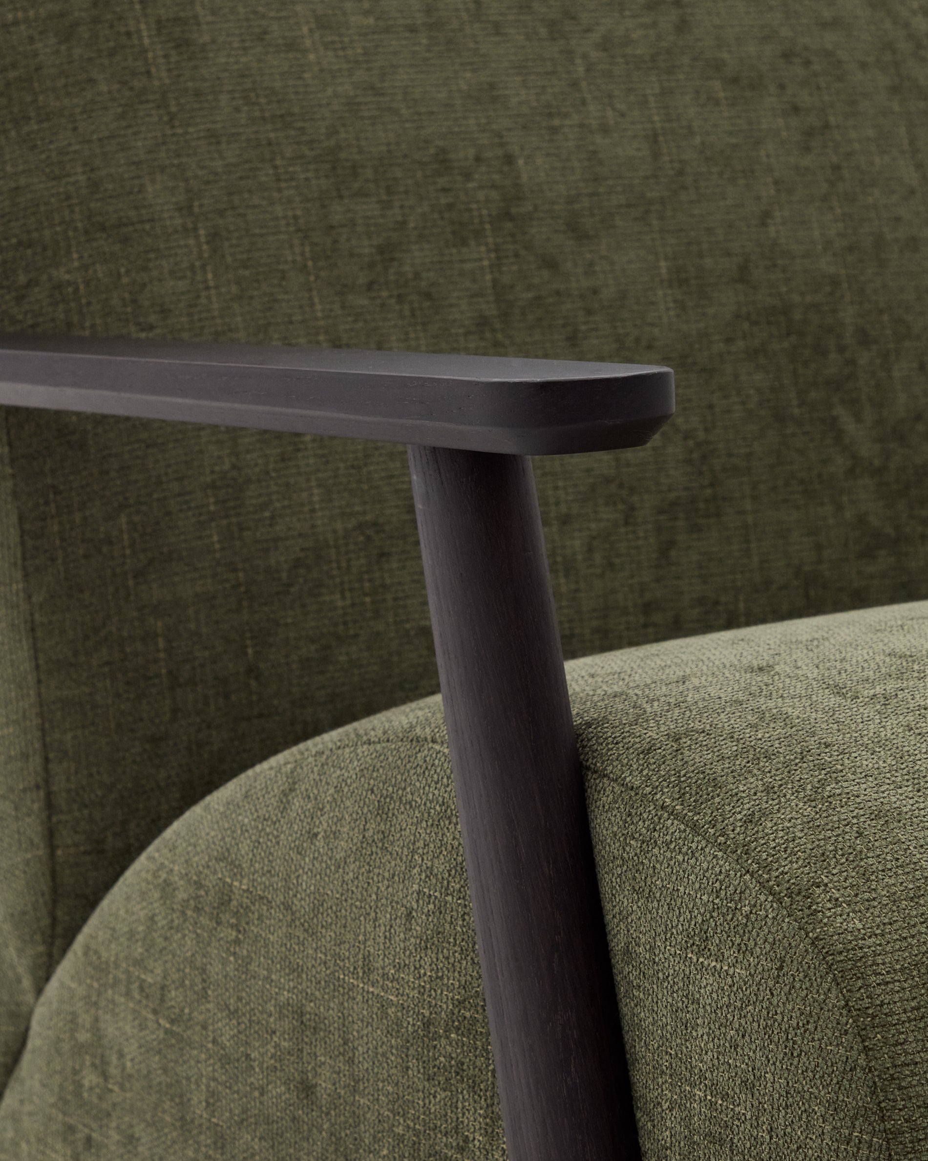 Meghan armchair in green chenille and with solid beech wood in a wenge finish FSC Mix Credit - Detail