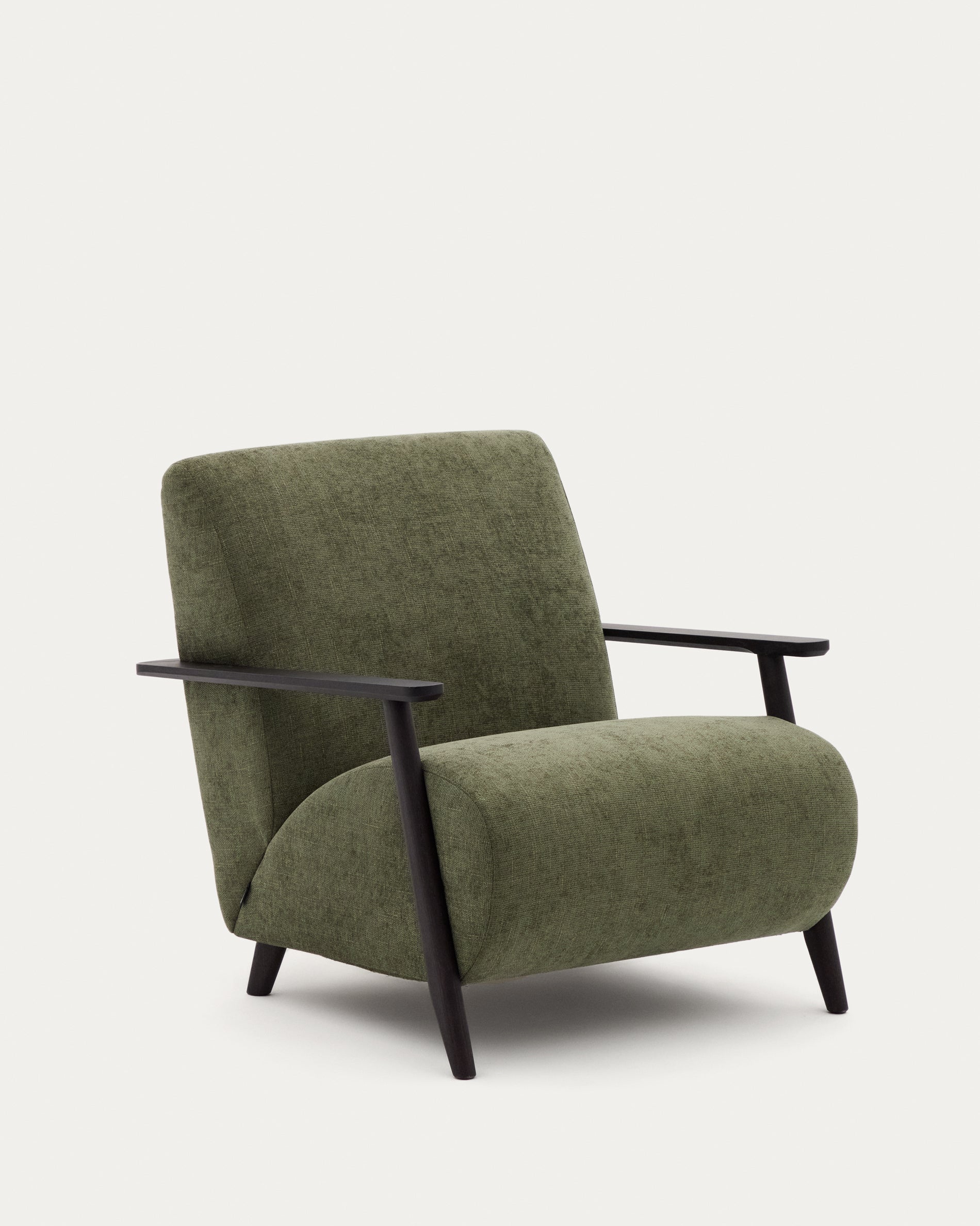 Meghan armchair in green chenille and with solid beech wood in a wenge finish FSC Mix Credit - Product View
