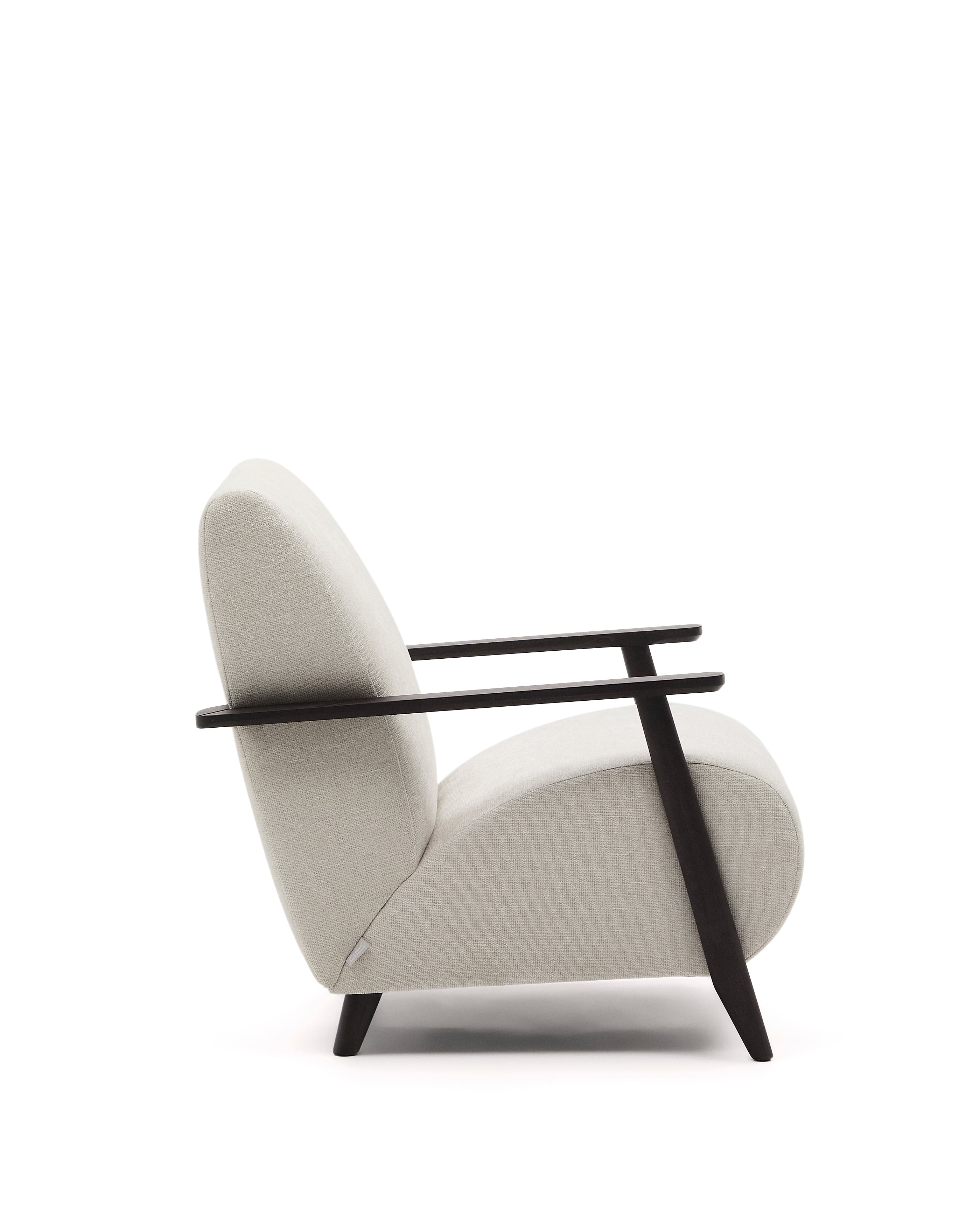 Meghan armchair in pearl chenille and with solid beech wood in a wenge finish FSC Mix Credit - Product Image