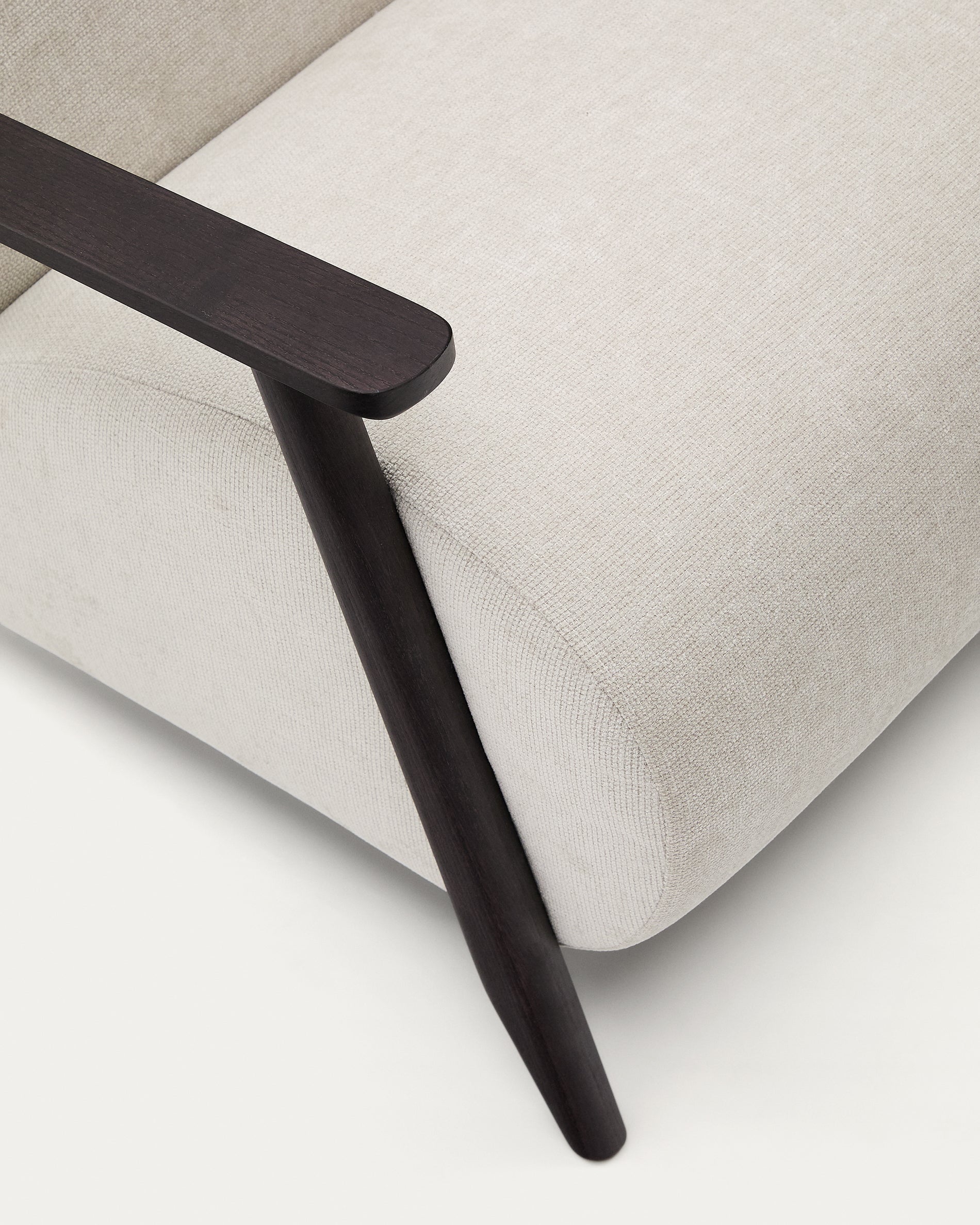 Meghan armchair in pearl chenille and with solid beech wood in a wenge finish FSC Mix Credit - Detail