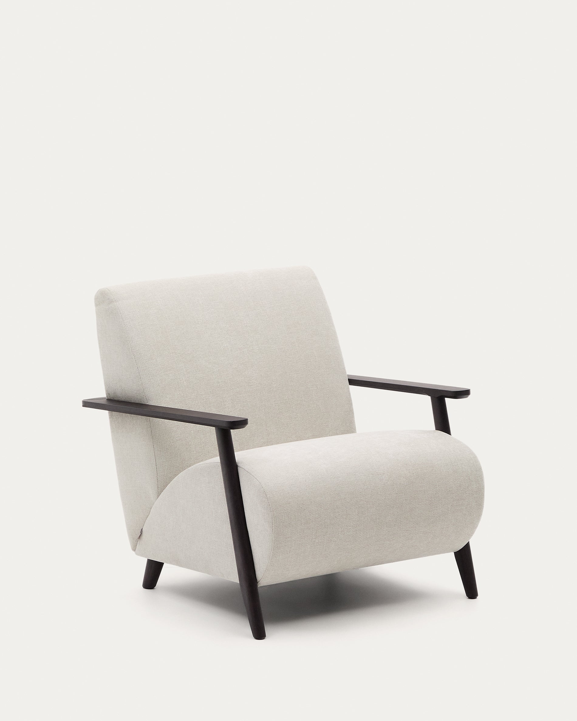 Meghan armchair in pearl chenille and with solid beech wood in a wenge finish FSC Mix Credit - Product View