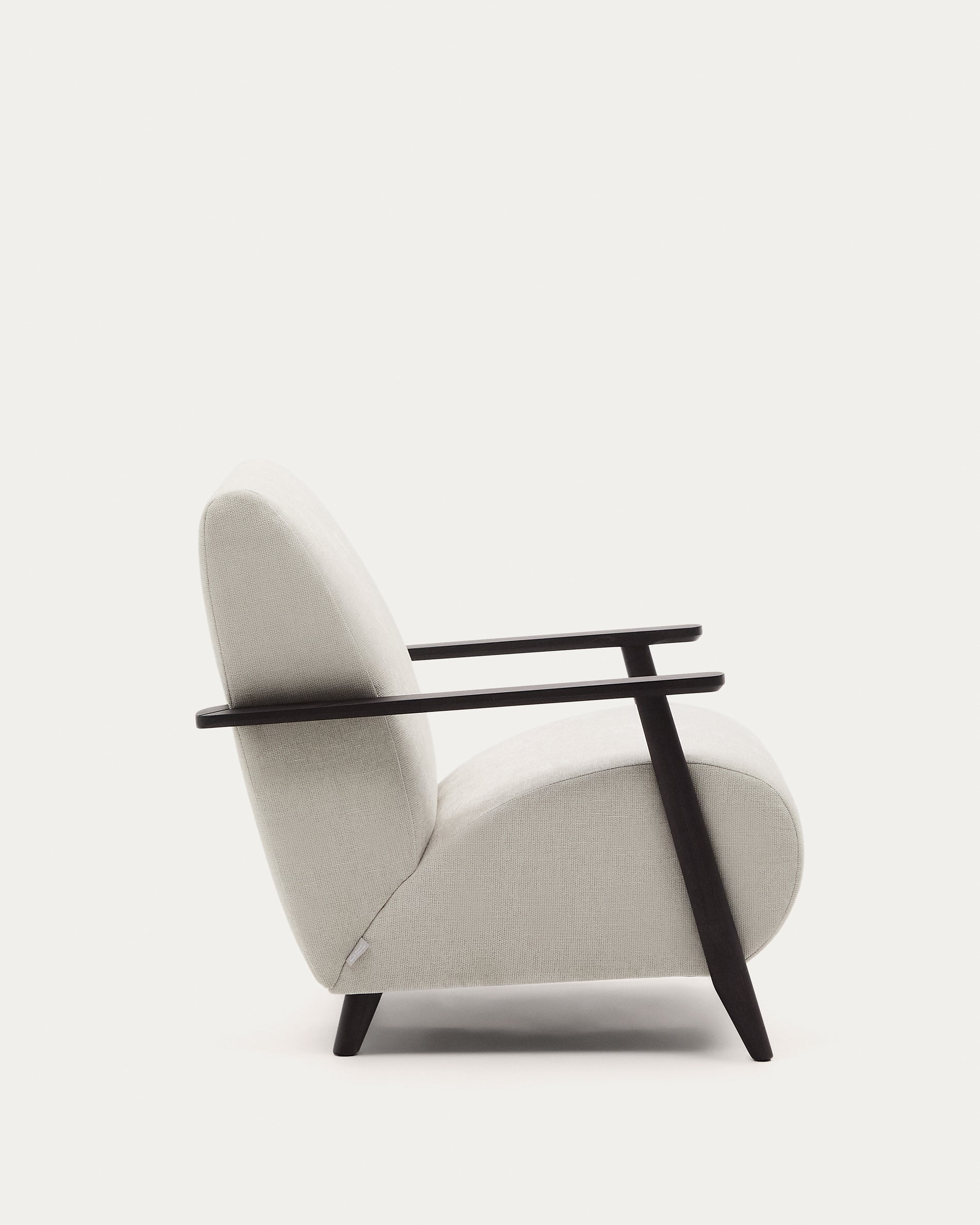 Meghan armchair in pearl chenille and with solid beech wood in a wenge finish FSC Mix Credit - Product View