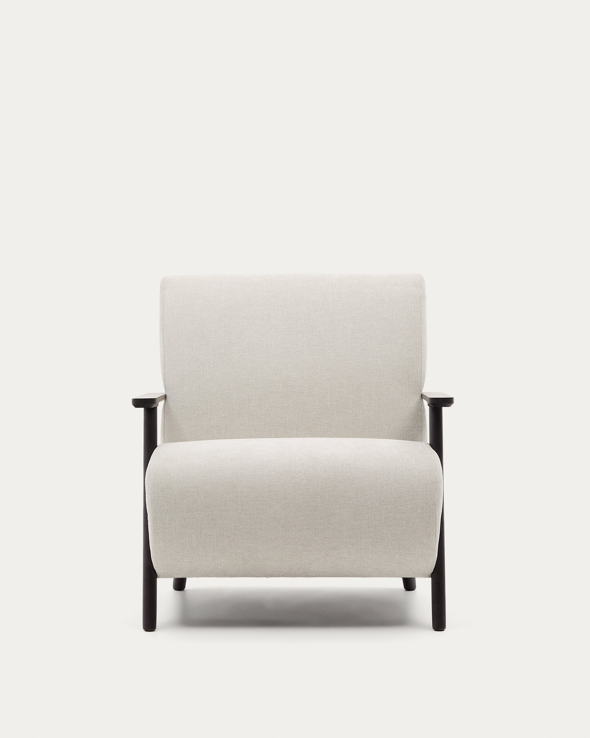 Meghan armchair in pearl chenille and with solid beech wood in a wenge finish FSC Mix Credit - Product View