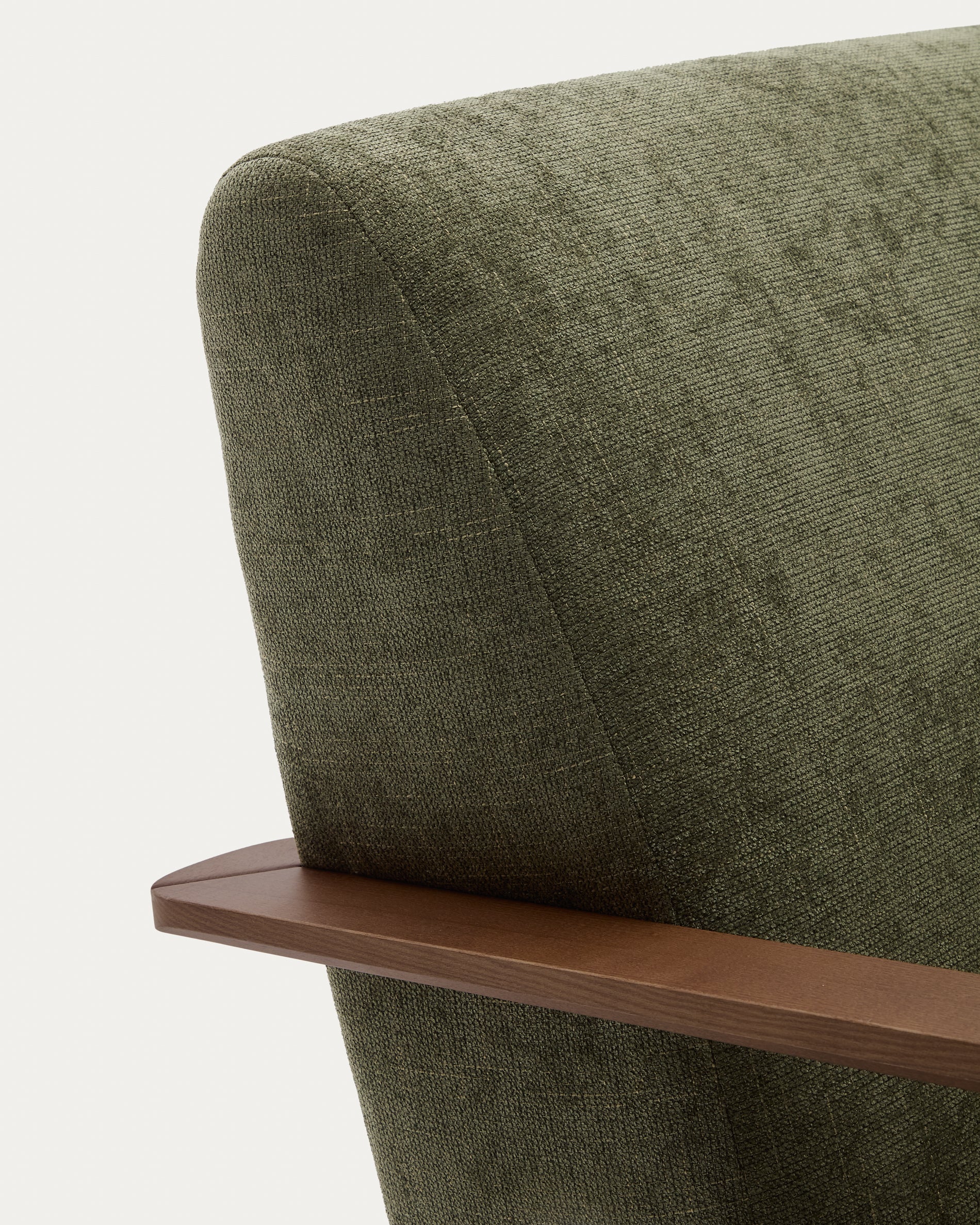 Meghan armchair in green chenille and solid ash wood with walnut finish FSC Mix Credit - Detail
