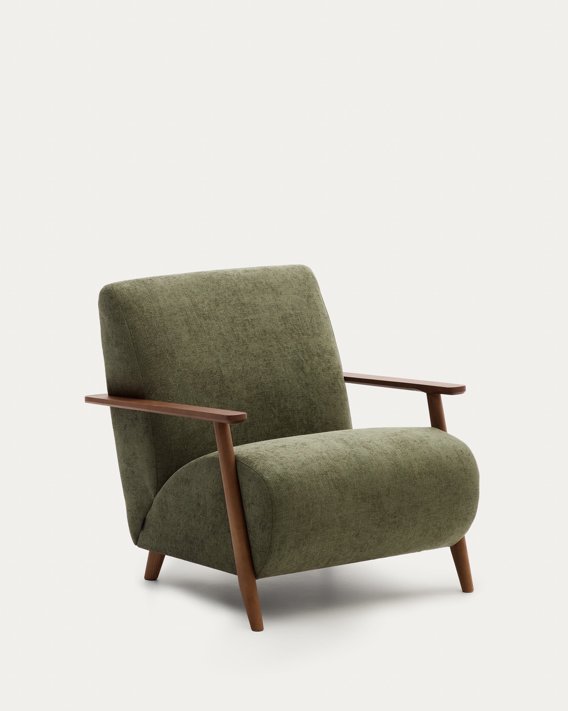 Meghan armchair in green chenille and solid ash wood with walnut finish FSC Mix Credit - Product View