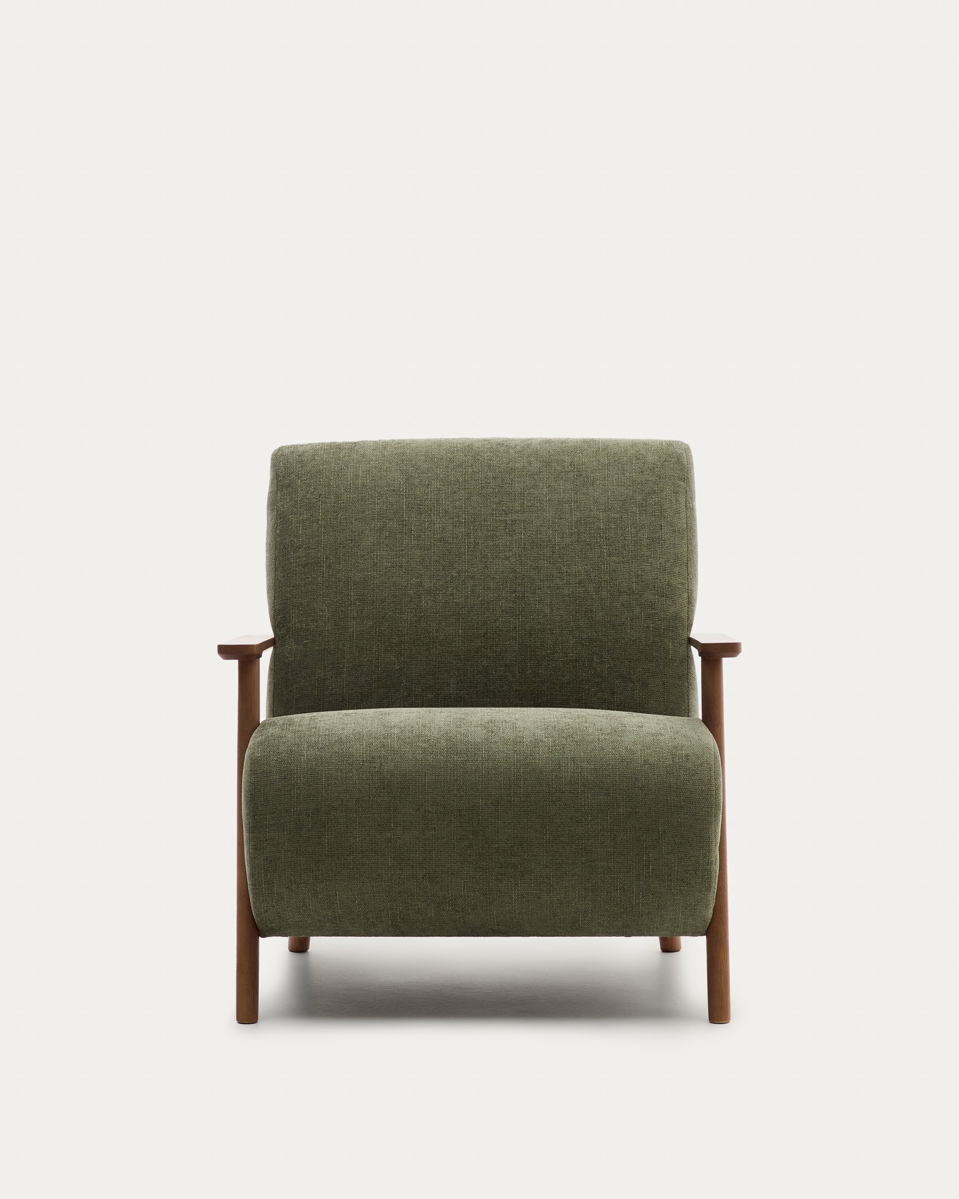 Meghan armchair in green chenille and solid ash wood with walnut finish FSC Mix Credit - Product View