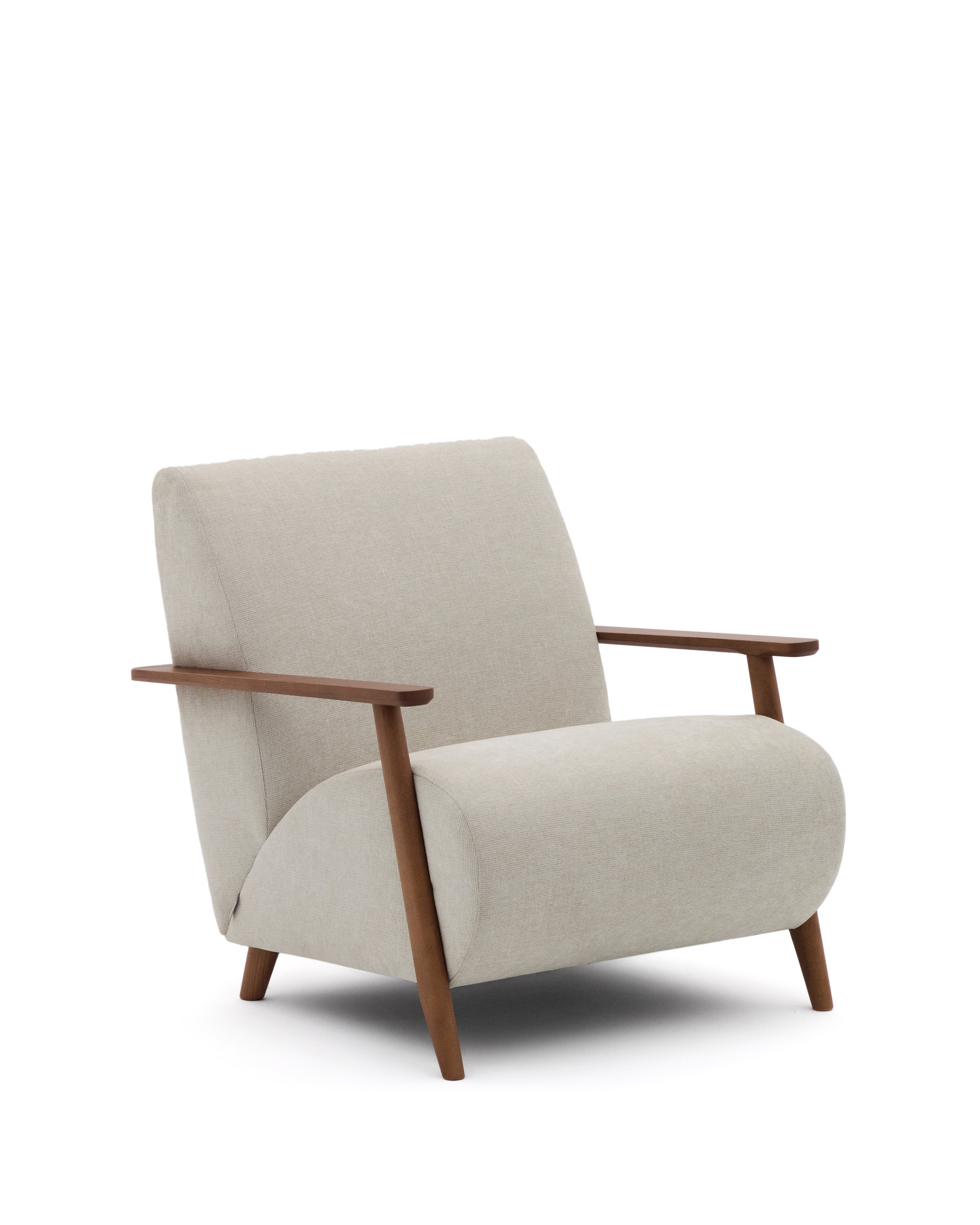 Meghan armchair in pearl chenille and solid ash wood with walnut finish FSC Mix Credit - Product Image