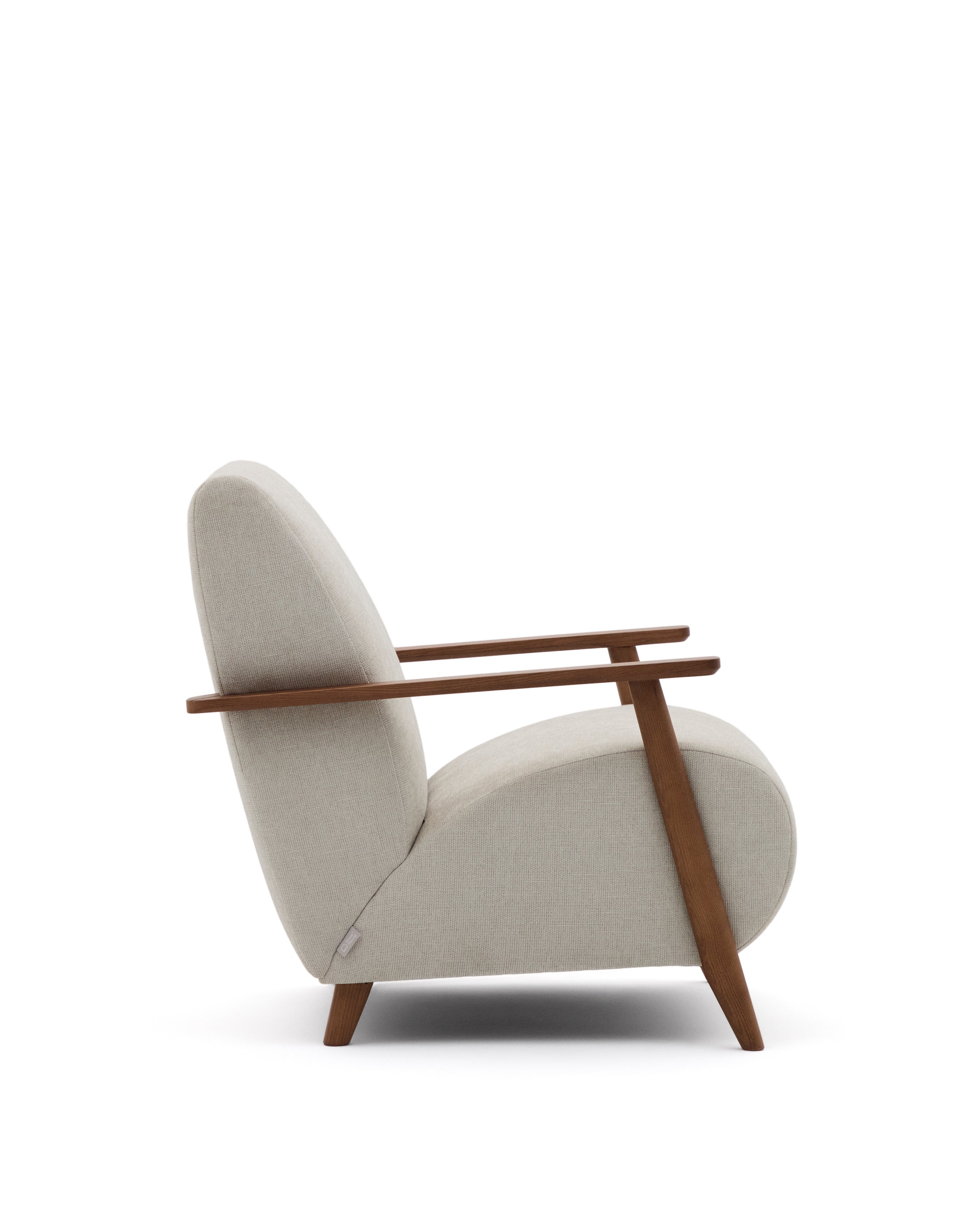 Meghan armchair in pearl chenille and solid ash wood with walnut finish FSC Mix Credit - Product Image