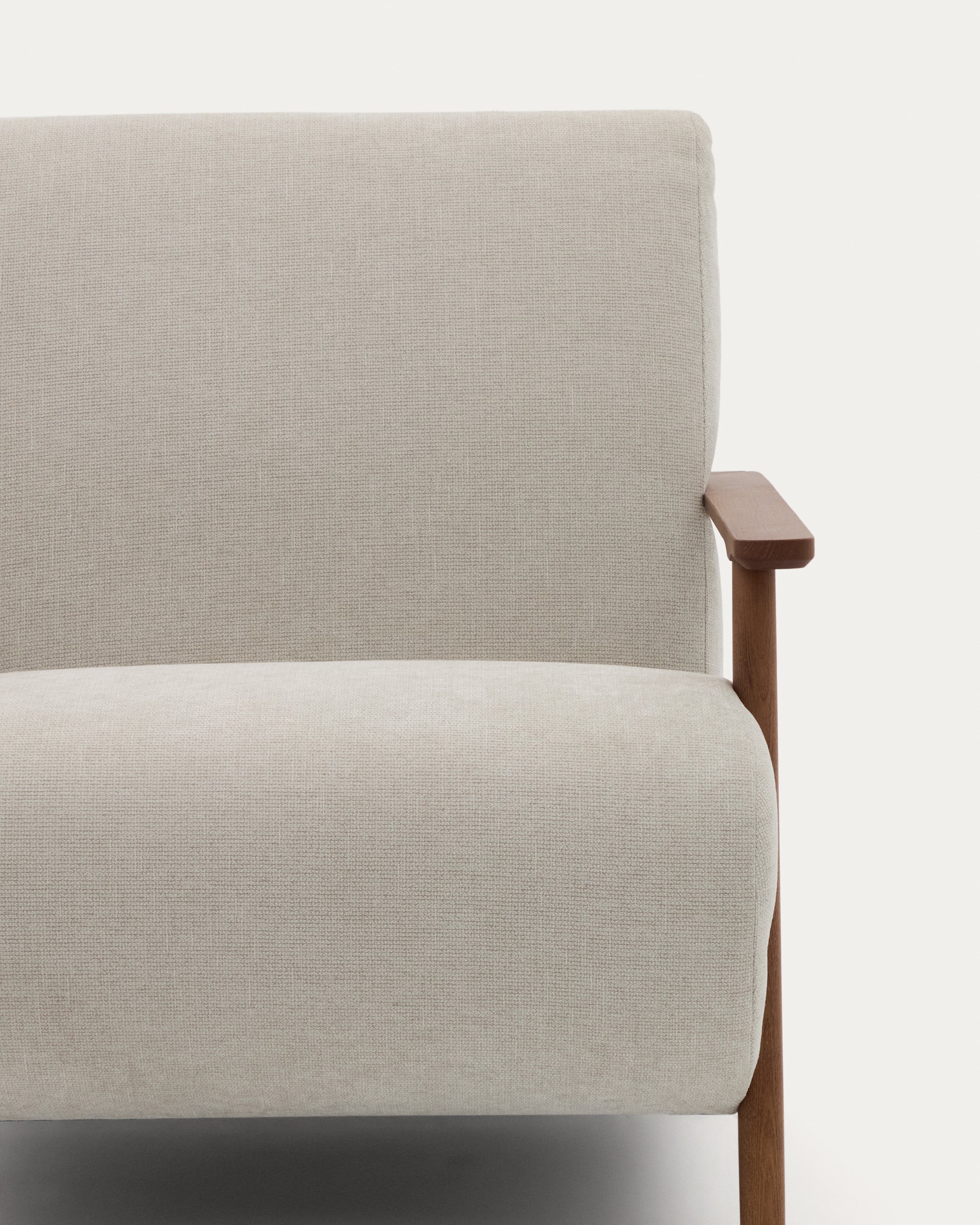 Meghan armchair in pearl chenille and solid ash wood with walnut finish FSC Mix Credit - Detail