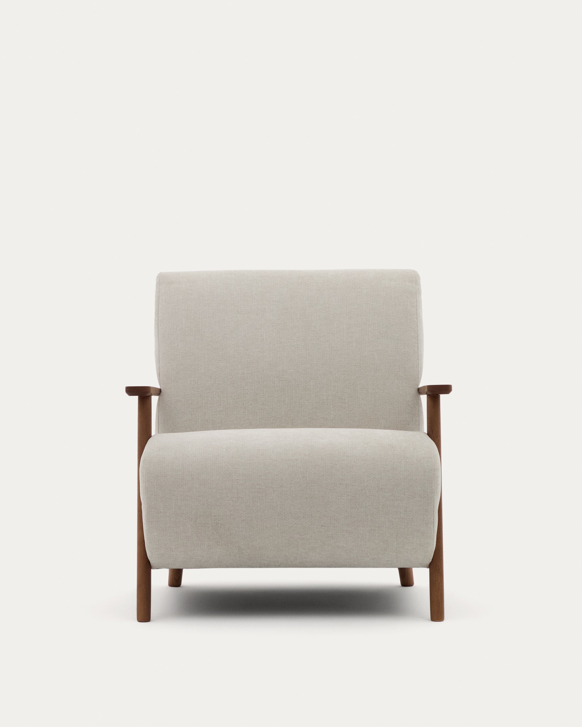 Meghan armchair in pearl chenille and solid ash wood with walnut finish FSC Mix Credit - Product View