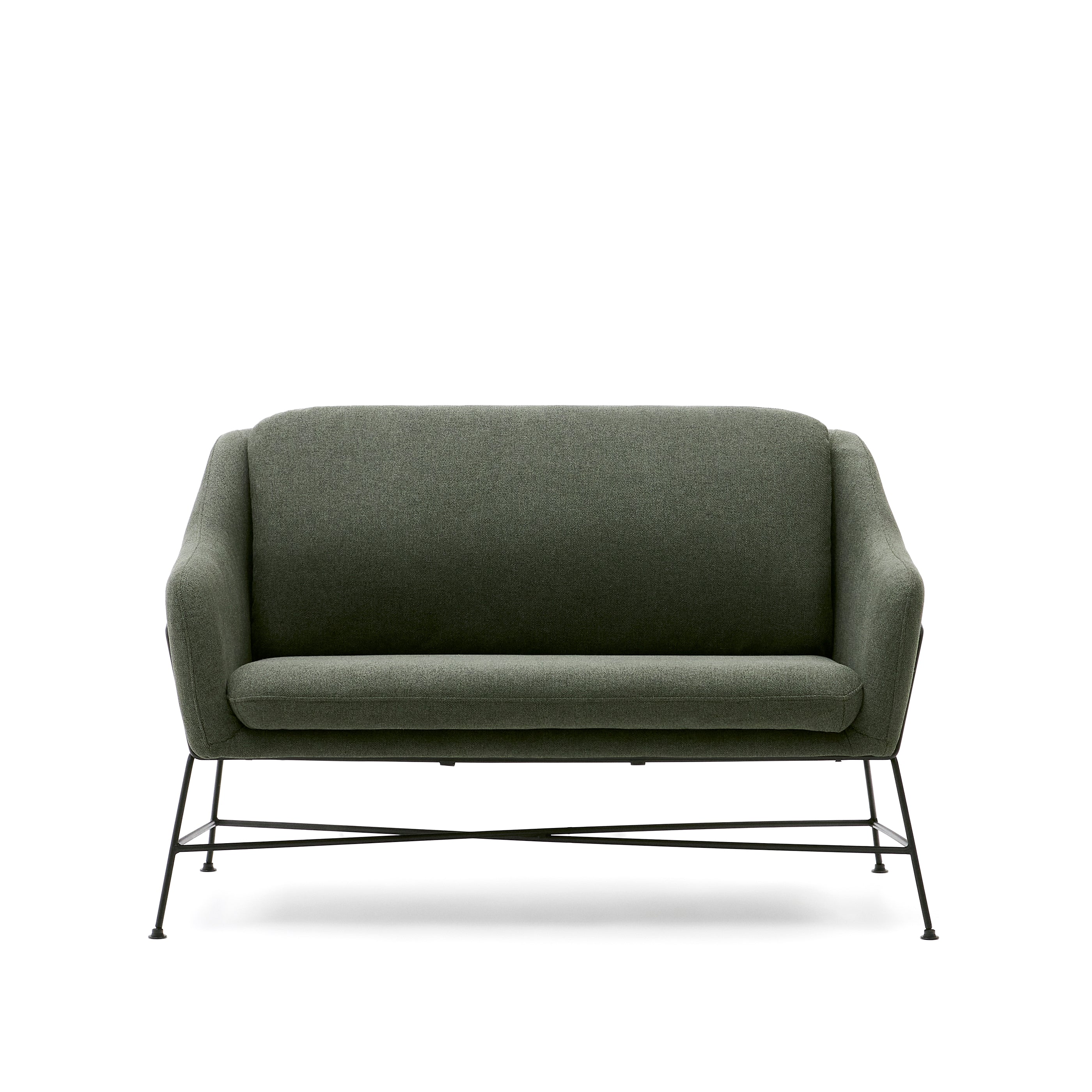 Brida 2-seater sofa in green and steel legs with black finish, 128 cm - Product Image