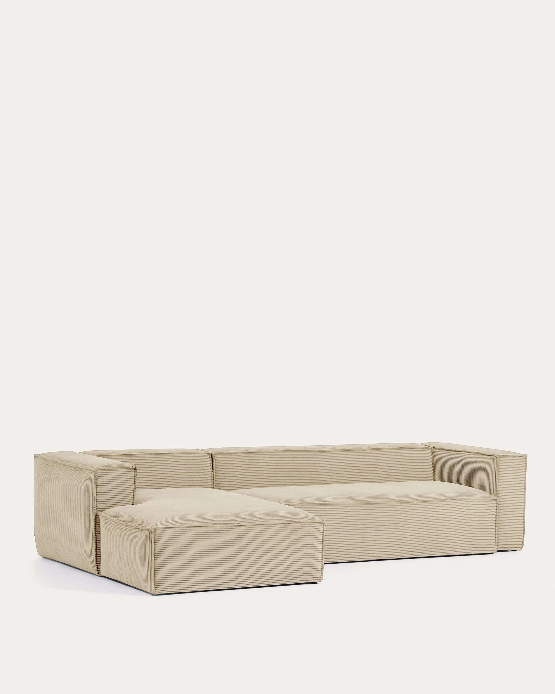 Blok 3 seater sofa with left side chaise longue in beige wide seam corduroy, 300 cm - Product View
