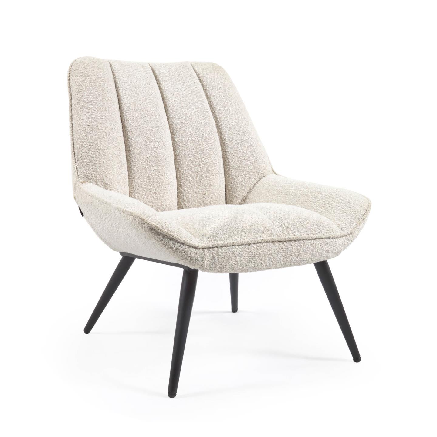 Marlina white bouclé armchair with steel legs with black painted finish - Product Image