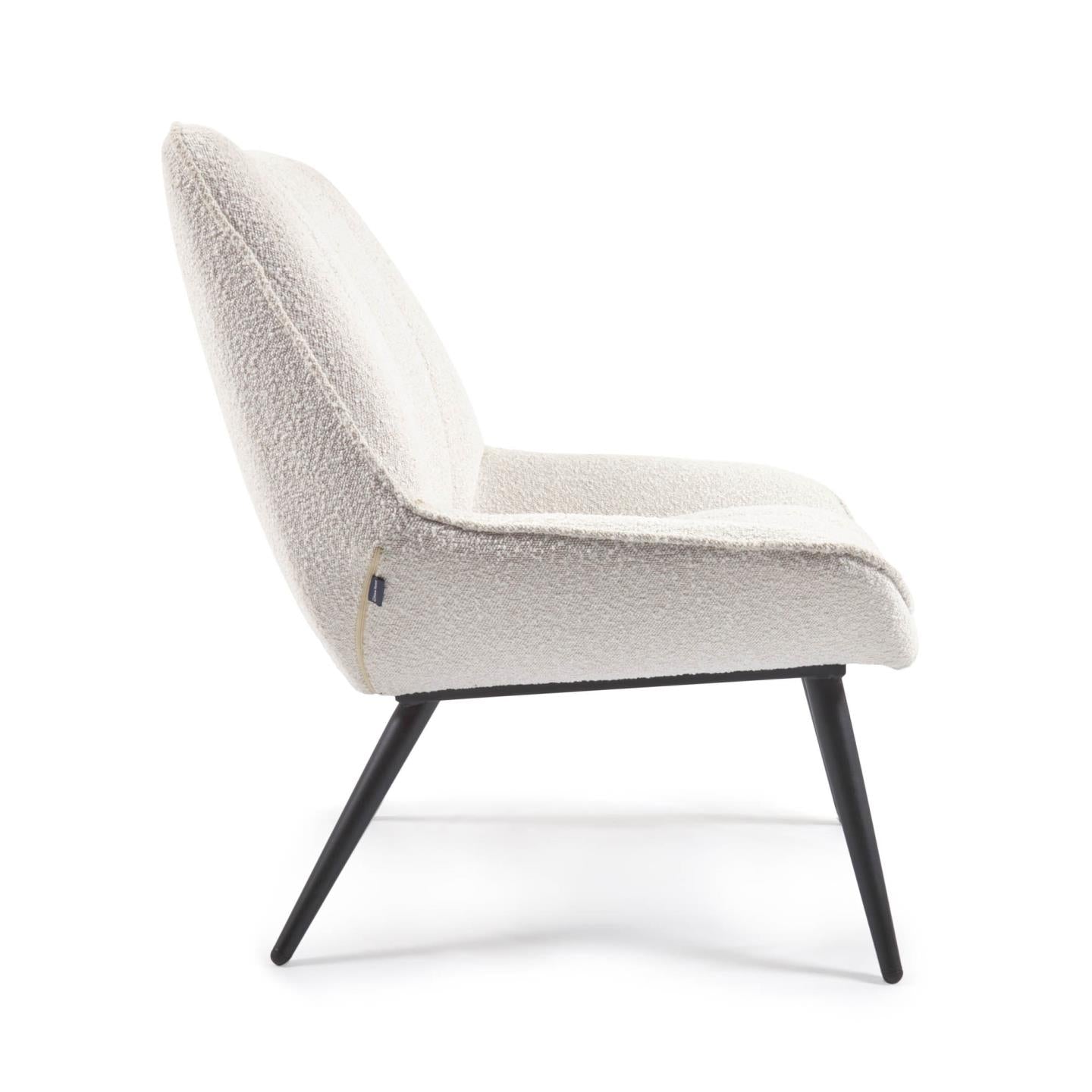 Marlina white bouclé armchair with steel legs with black painted finish - Product Image