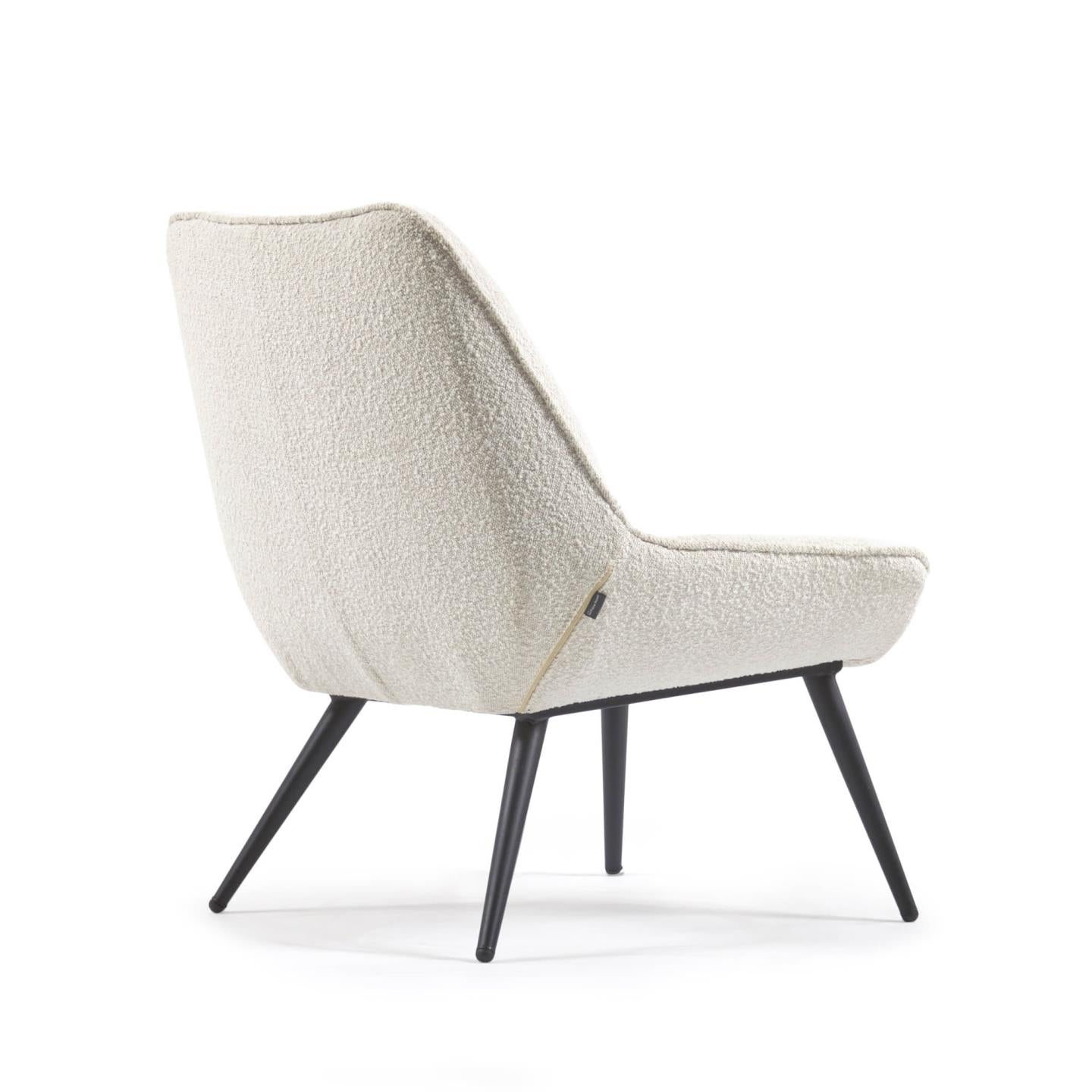 Marlina white bouclé armchair with steel legs with black painted finish - Product Image
