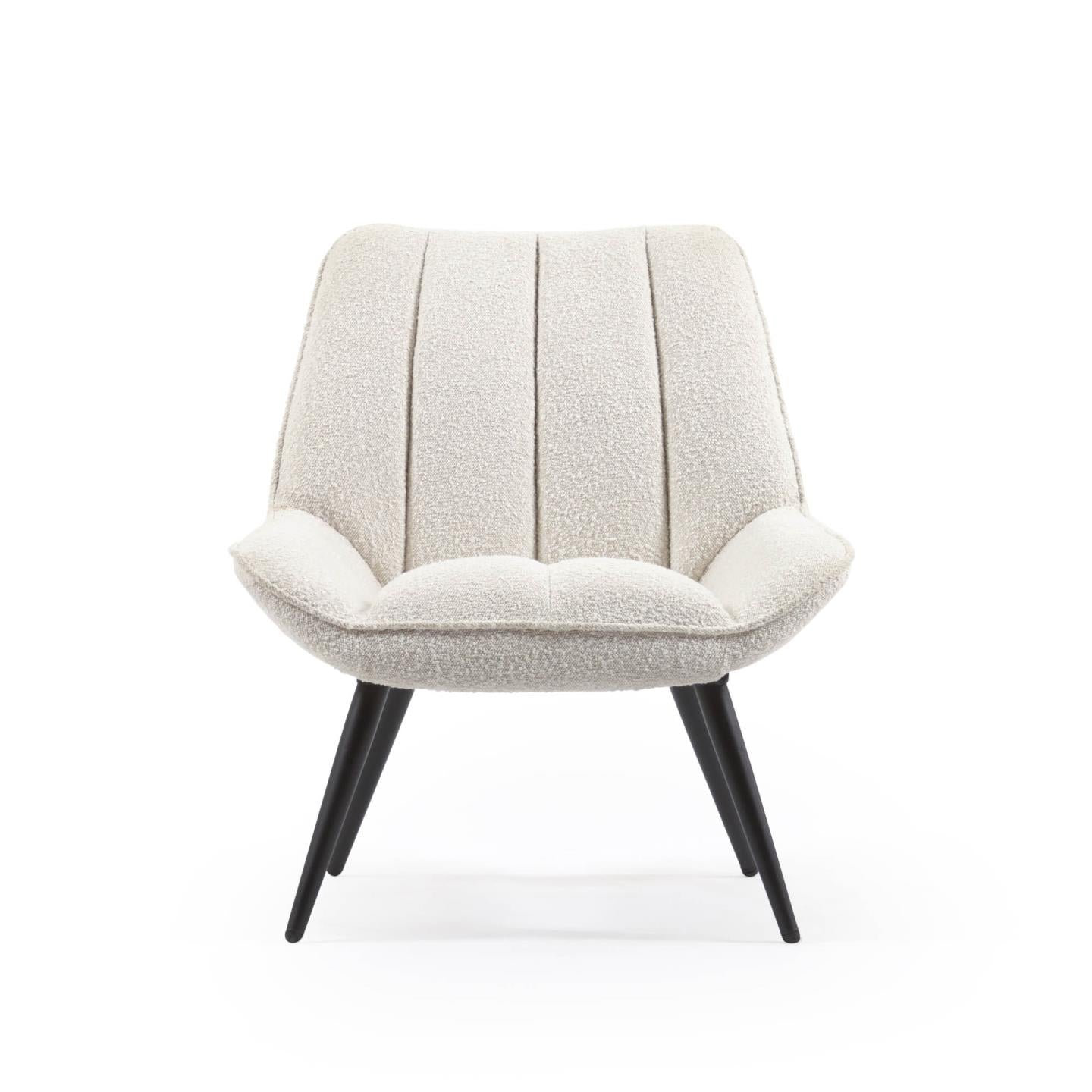 Marlina white bouclé armchair with steel legs with black painted finish - Product Image