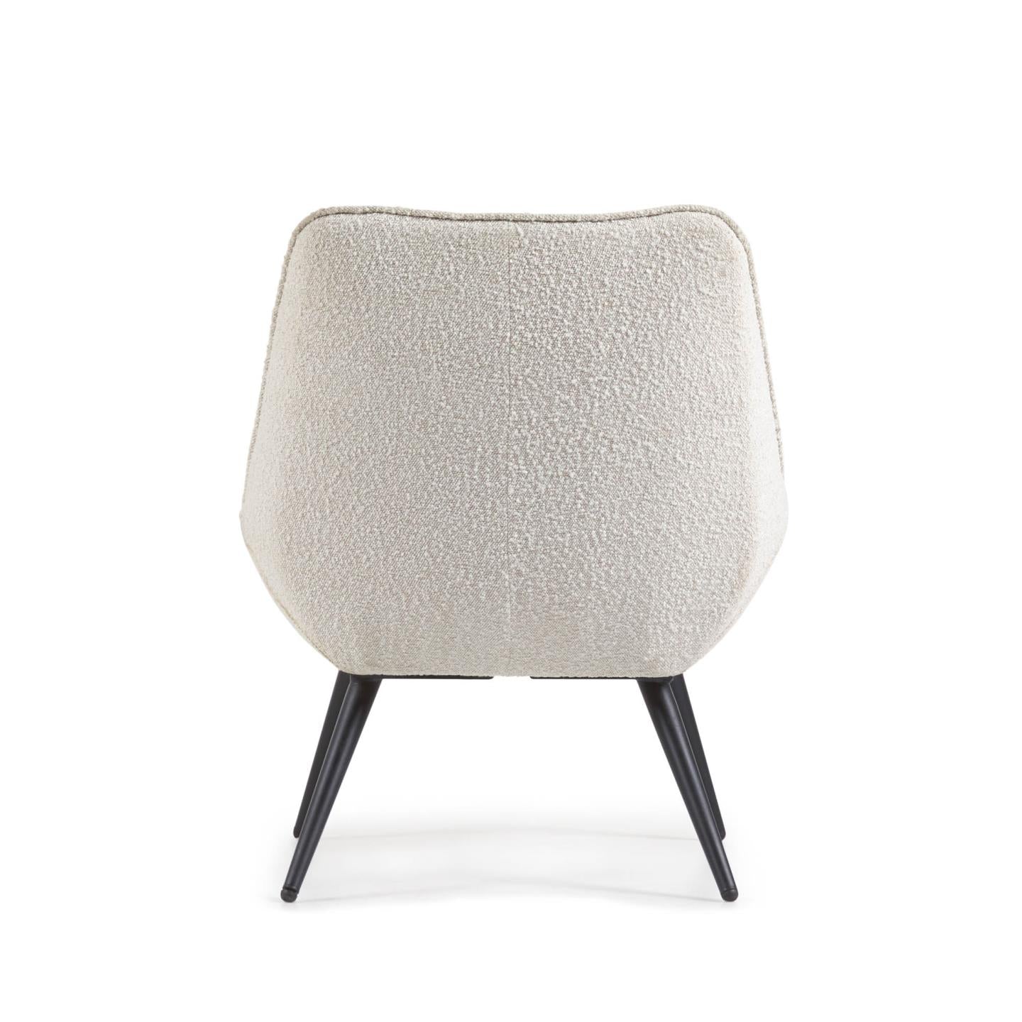 Marlina white bouclé armchair with steel legs with black painted finish - Product Image