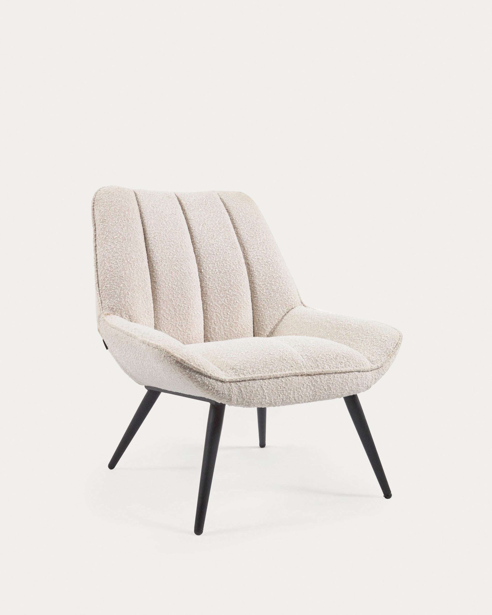 Marlina white bouclé armchair with steel legs with black painted finish - Product View