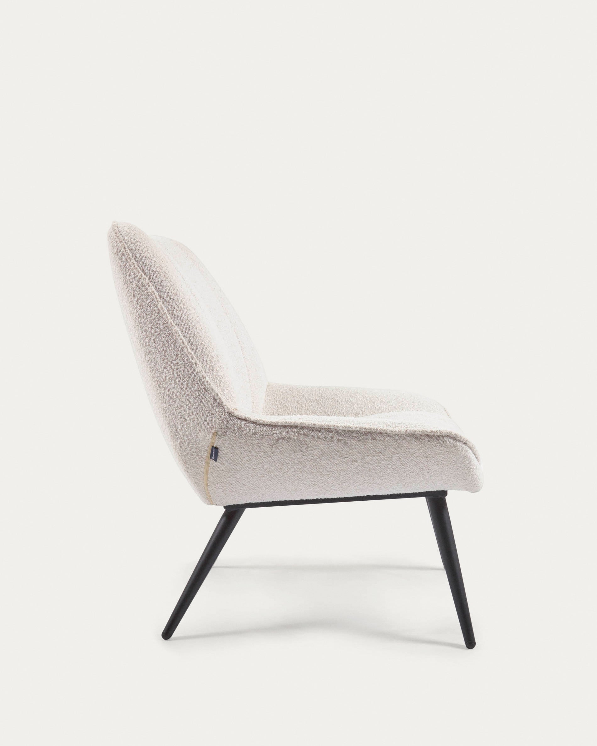 Marlina white bouclé armchair with steel legs with black painted finish - Product View