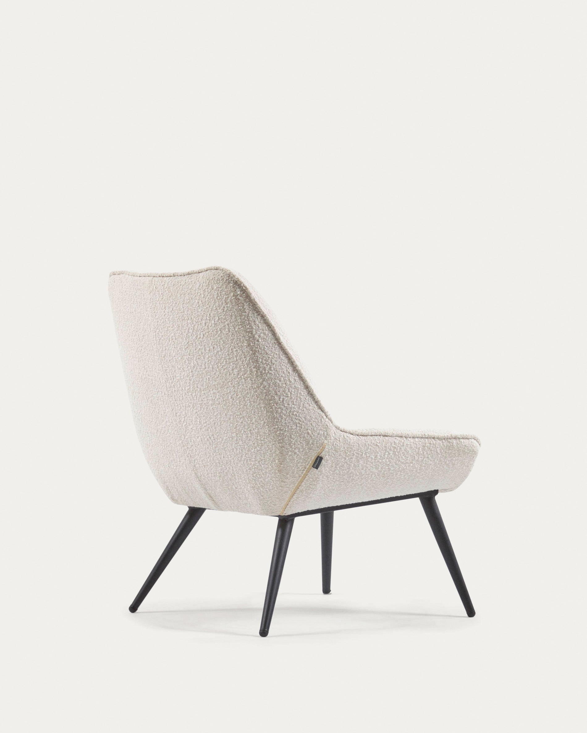 Marlina white bouclé armchair with steel legs with black painted finish - Product View