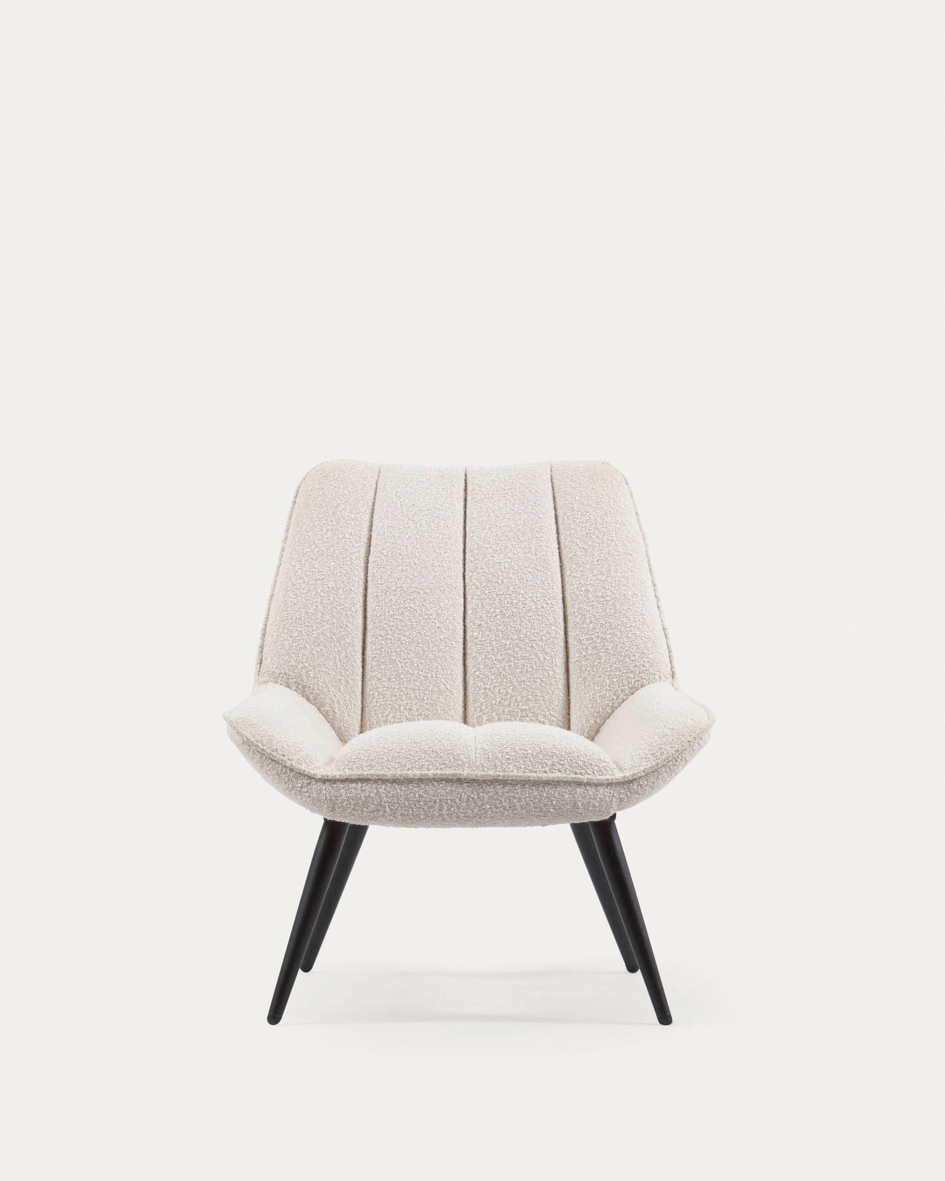 Marlina white bouclé armchair with steel legs with black painted finish - Product View