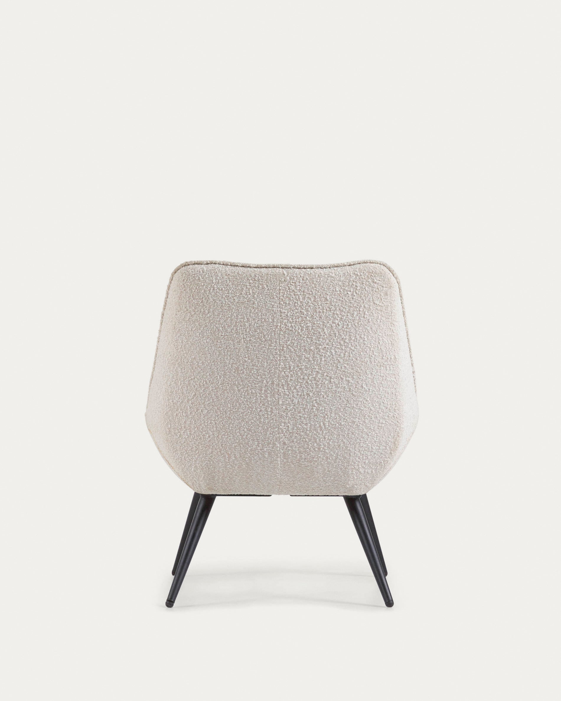 Marlina white bouclé armchair with steel legs with black painted finish - Product View
