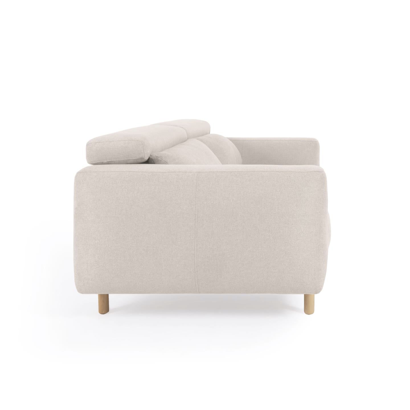 Singa 3 seater sofa with reclining headrest and extendable seat in white 215 cm - Product Image