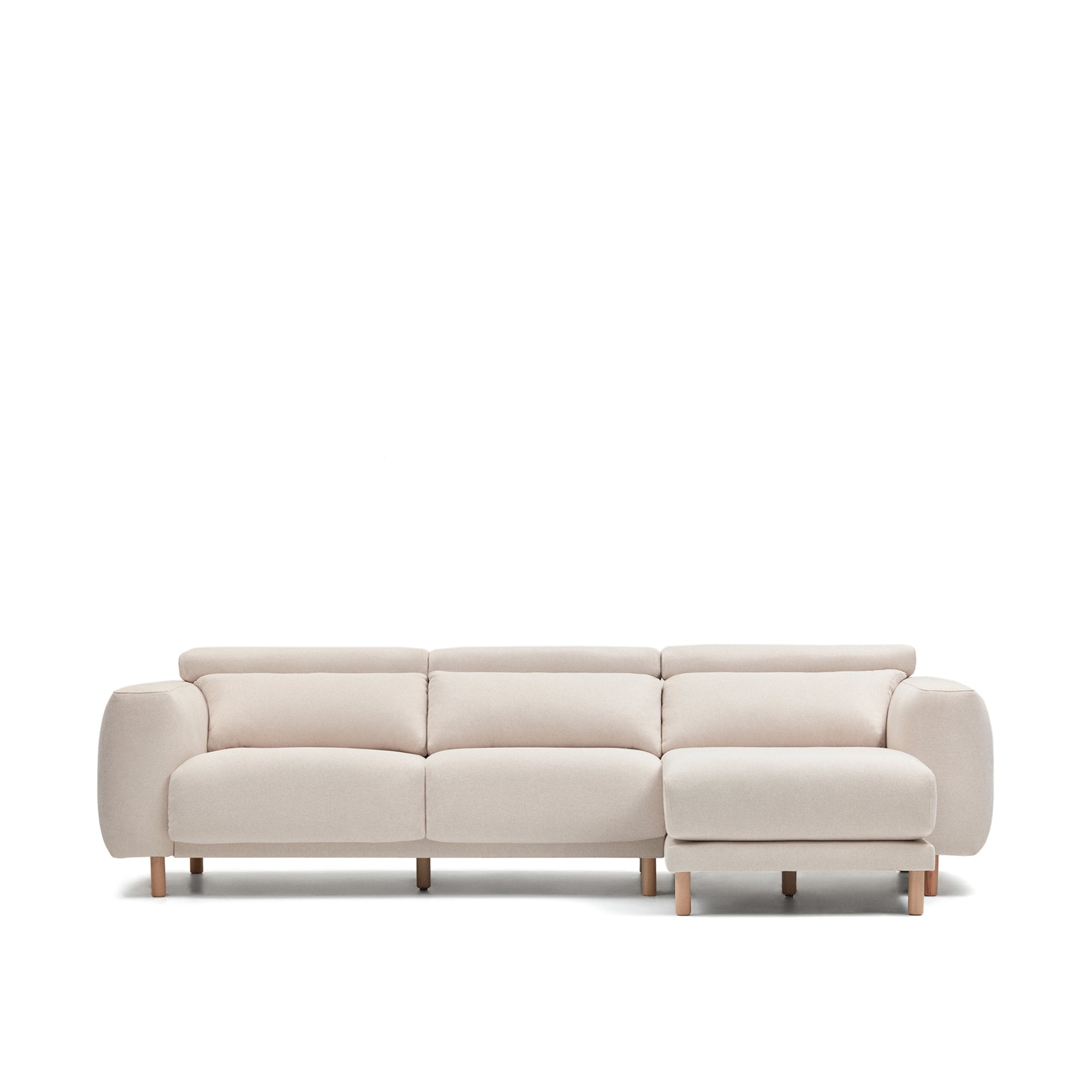 Singa 3 seater sofa with right-hand chaise longue, reclining headrest and extendable seat in white 296 cm - Product Image