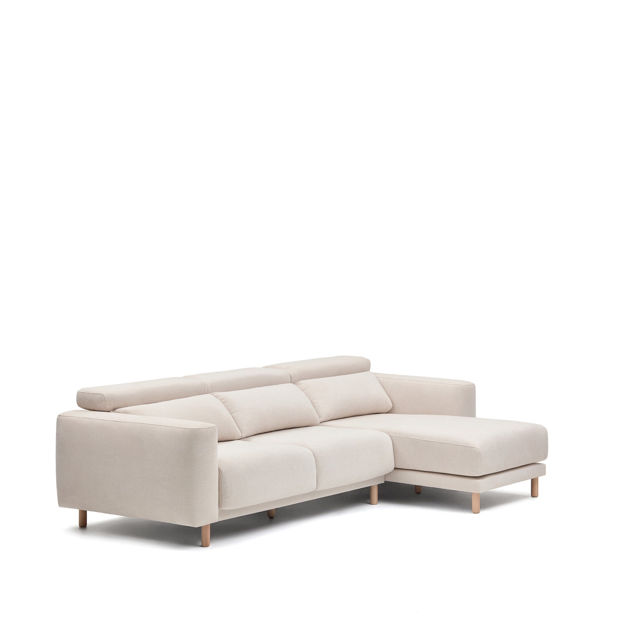 Singa 3 seater sofa with right-hand chaise longue, reclining headrest and extendable seat in white 296 cm - Product Image